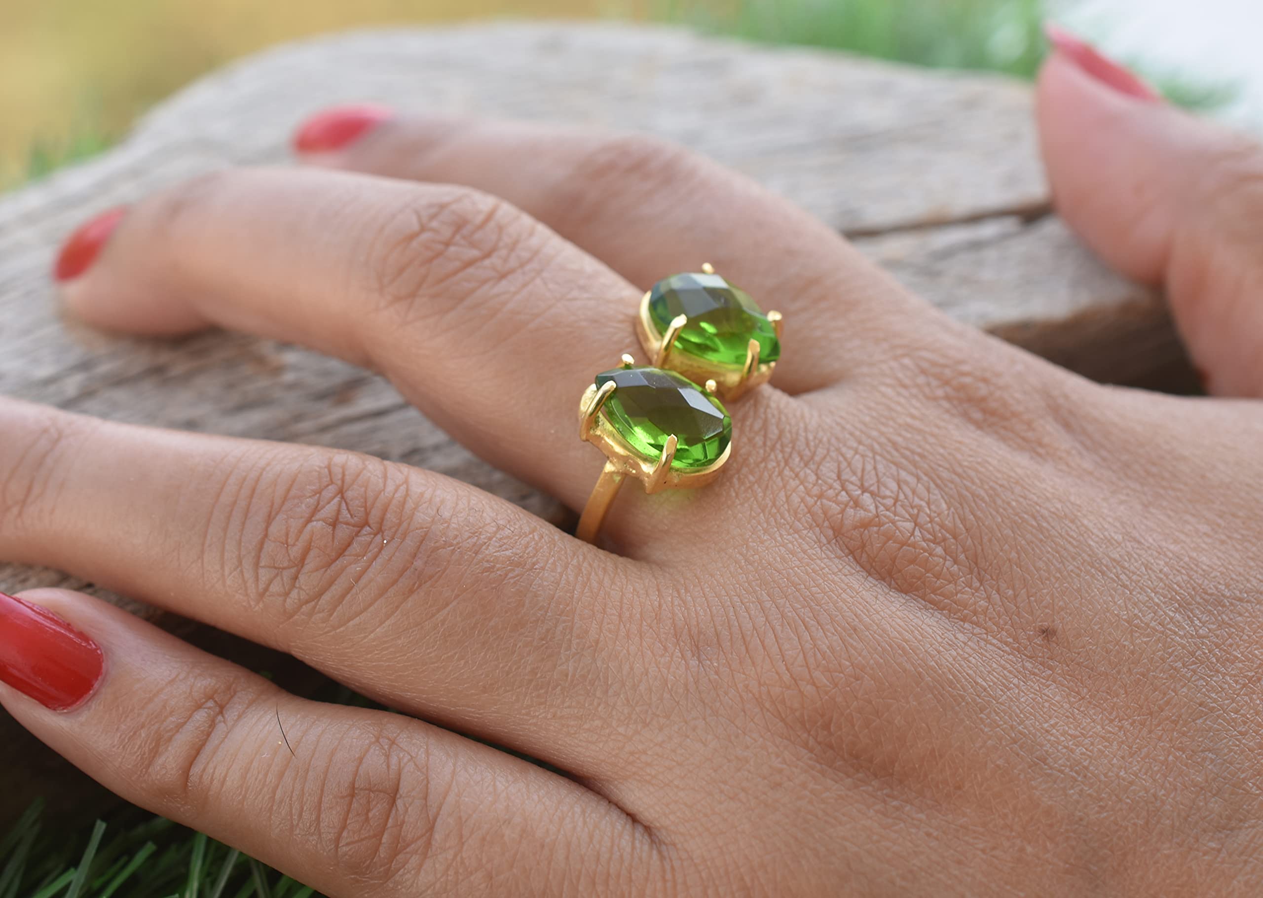 Veracity Jewelry 18K Gold Plated Peridot Rings for Women - Handmade August Birthstone Jewelry with Green Gemstone - Elegant Gift for Girls & Mothers (VR-269) | Perfect for Weddings, Anniversaries & Everyday Wear