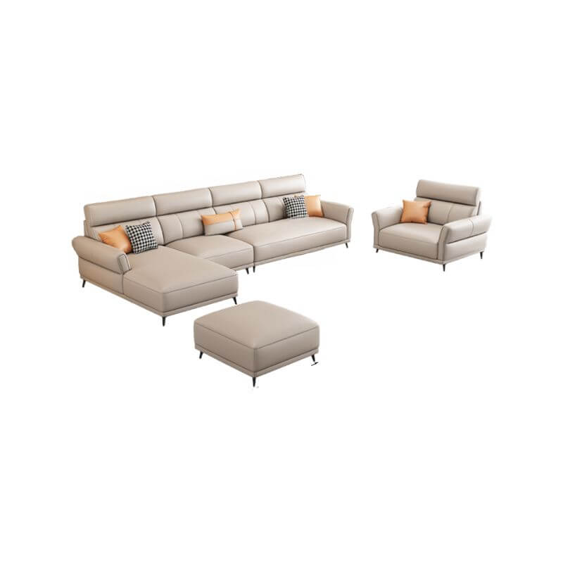 L-Shaped Pine Wood Reclining Sofa in Tangerine Orange - Left Facing Sectional Couch for Living Room, Lounge & Home Theater Comfort