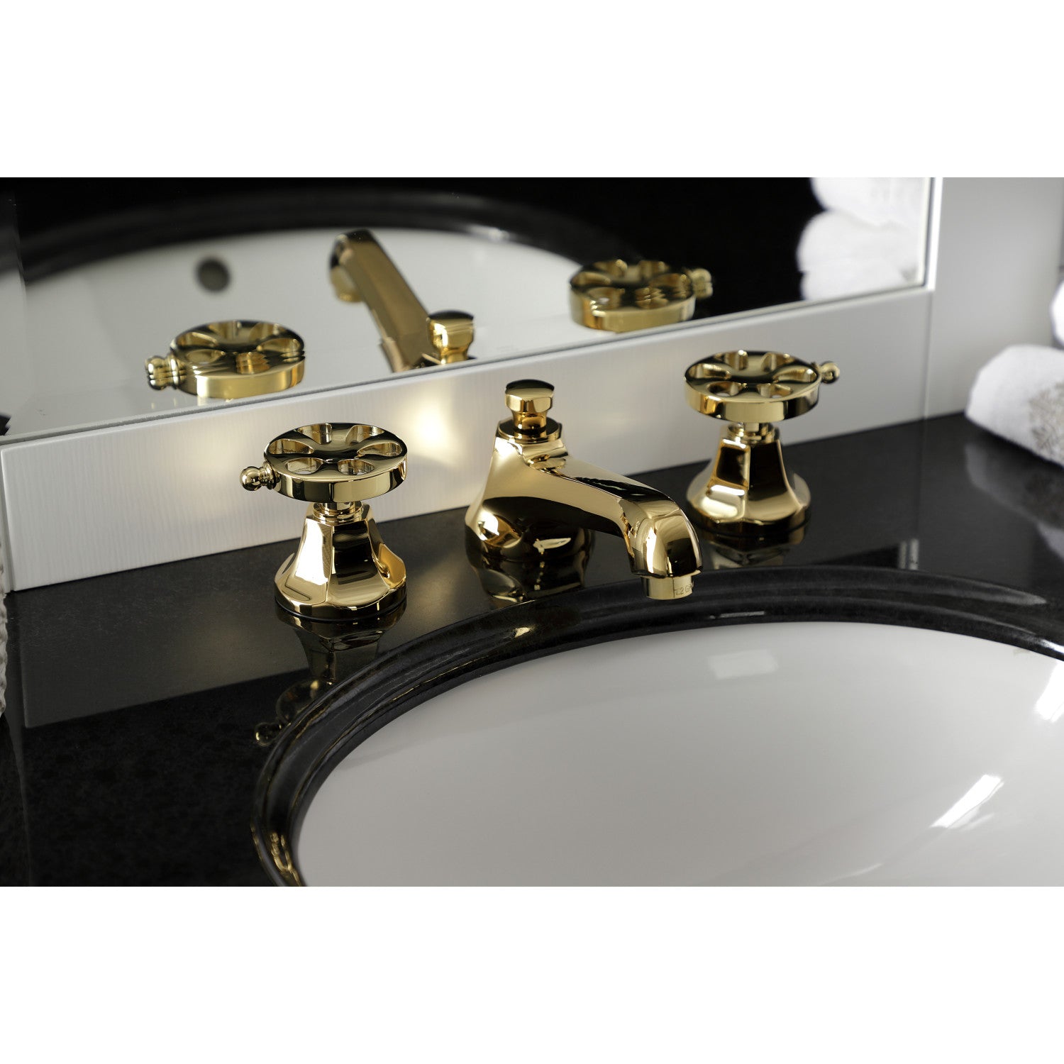 Belknap KS4462RX 3-Hole Widespread Bathroom Faucet with Brass Pop-Up Drain - Polished Brass Finish - Perfect for Modern Bathroom Vanities and Sink Upgrades