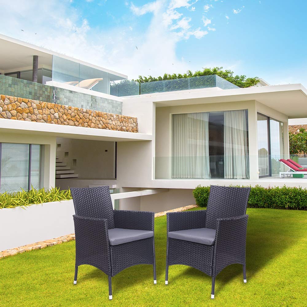2-Piece Outdoor Furniture Set - Black Iron Frame with Full Braided Armrests and 4-Wire Rattan Backrest Chairs (60×60×82.5cm) - Perfect for Patio, Garden, Poolside, and Backyard Relaxation
