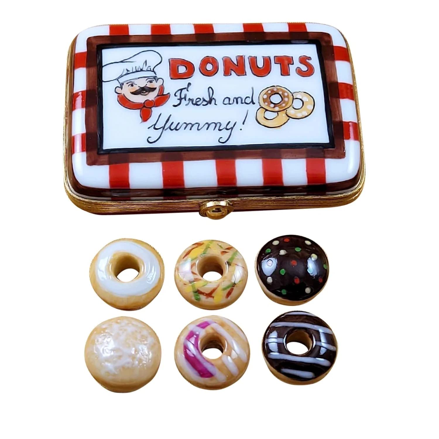 Limoges Donut Box - Hand-Painted Porcelain Collectible with Six Donuts | Perfect for Gift Giving, Home Decor & Donut Lovers