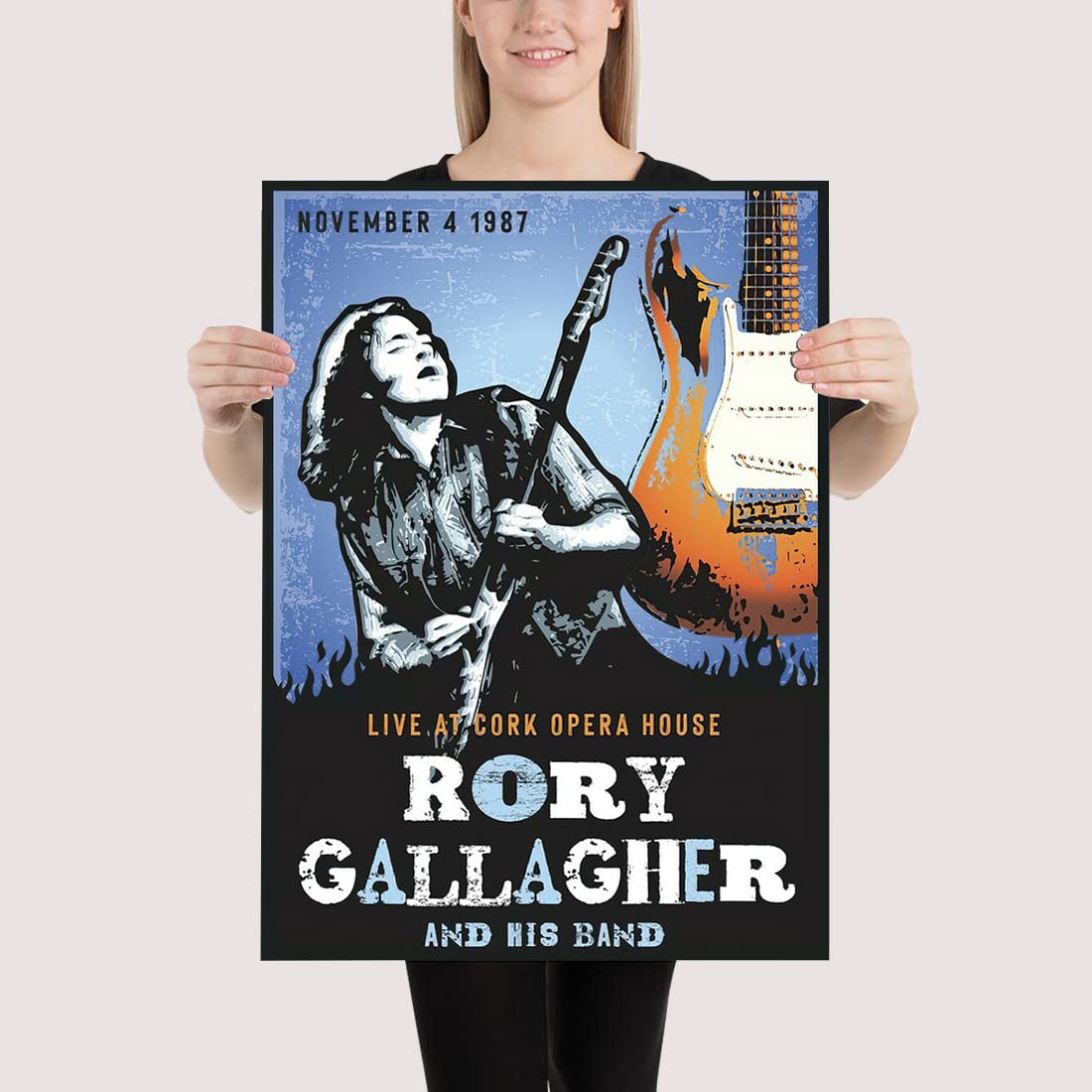 Rory Gallagher Music Poster - Vintage Blues Rock Concert Wall Art Print - 8x12 Inch Framed Canvas for Home & Room Decor - Perfect for Living Room, Bedroom, or Music Studio