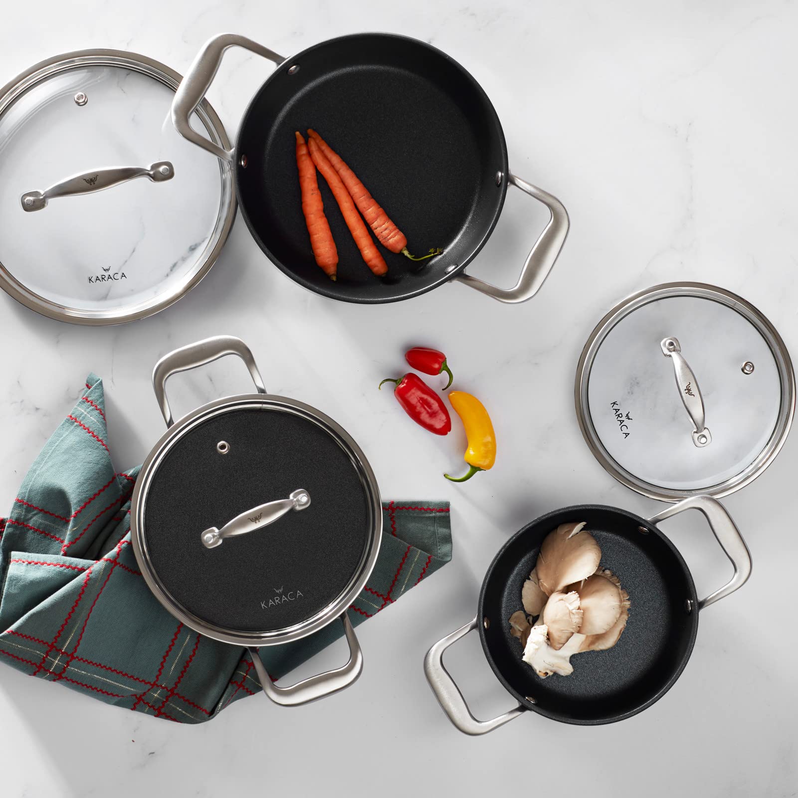 KARACA BIO DIAMOND PRO 6-Piece Nonstick Cookware Set - Premium Ceramic Coating, Healthy Cooking, Dishwasher Safe - Perfect for Frying, Sautéing & Everyday Meals
