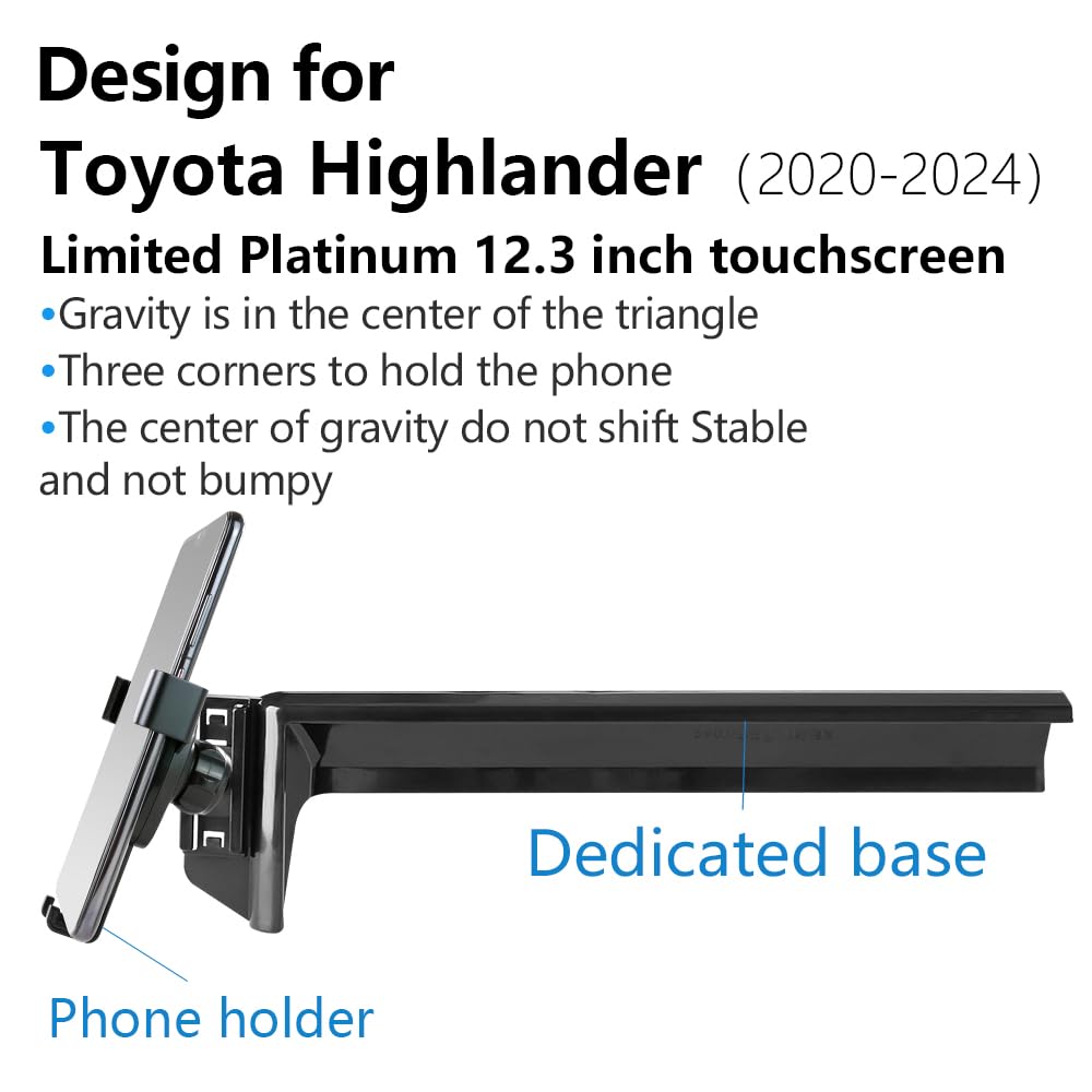 **LUNQIN Car Phone Holder for Toyota Highlander 2020-2025 - Universal 12.3 Inch Screen Auto Accessories, Dashboard & Vent Mount, Interior Decoration, Secure Cell Phone Mount (Not Fit Grand Highlander) - Perfect for GPS Navigation & Hands-Free Driving**