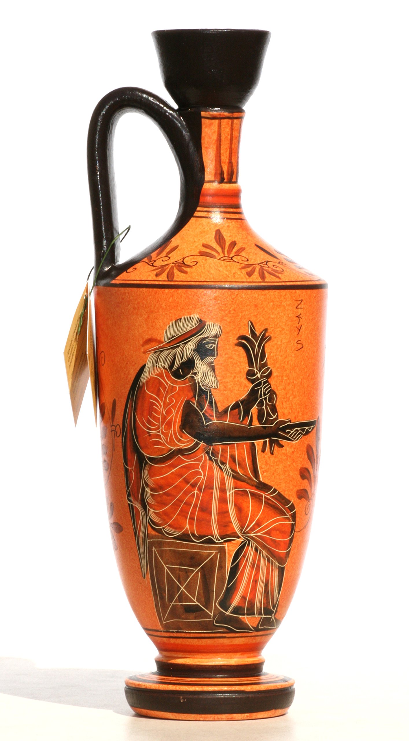 Ancient Greek Ceramic Vase Pot - Handcrafted Lekythos with Goddess Athena & Zeus Design - 10.2 Inch Decorative Vessel for Home Decor, Museum Replica & Greek Mythology Gifts