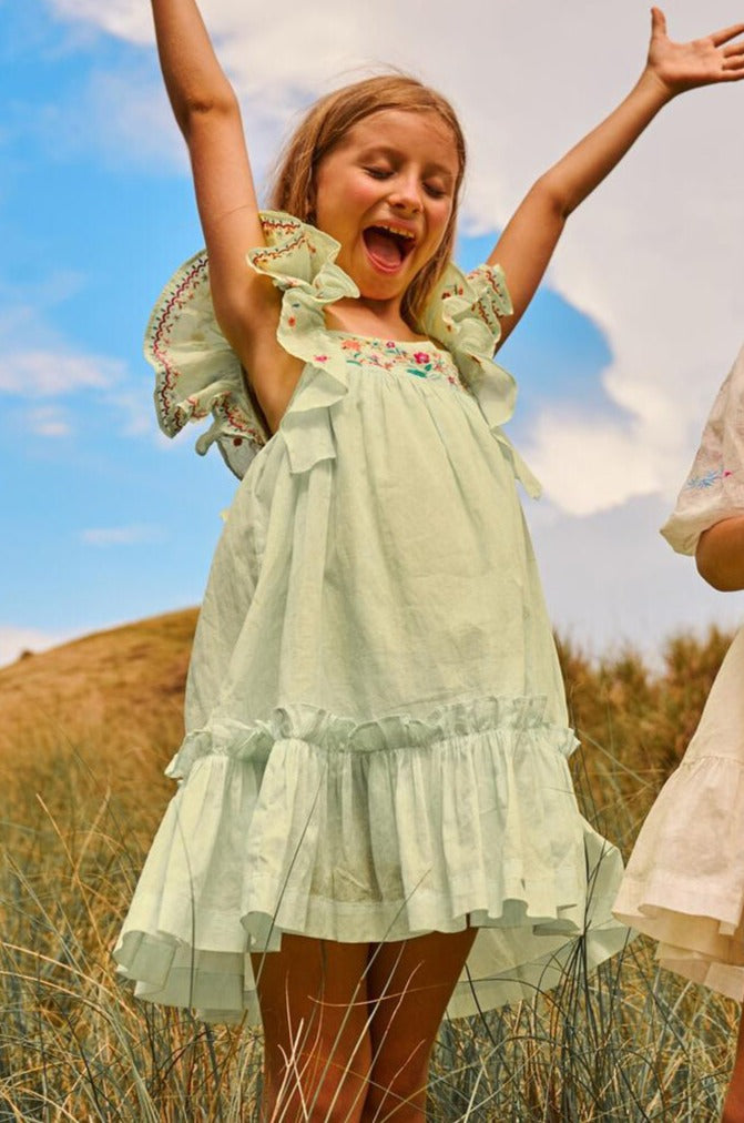Nellystella Robin Keylime Pie Girls' Dress - Cute Floral Summer Sundress for Toddlers & Kids - Perfect for Beach, Party & Outdoor Play
