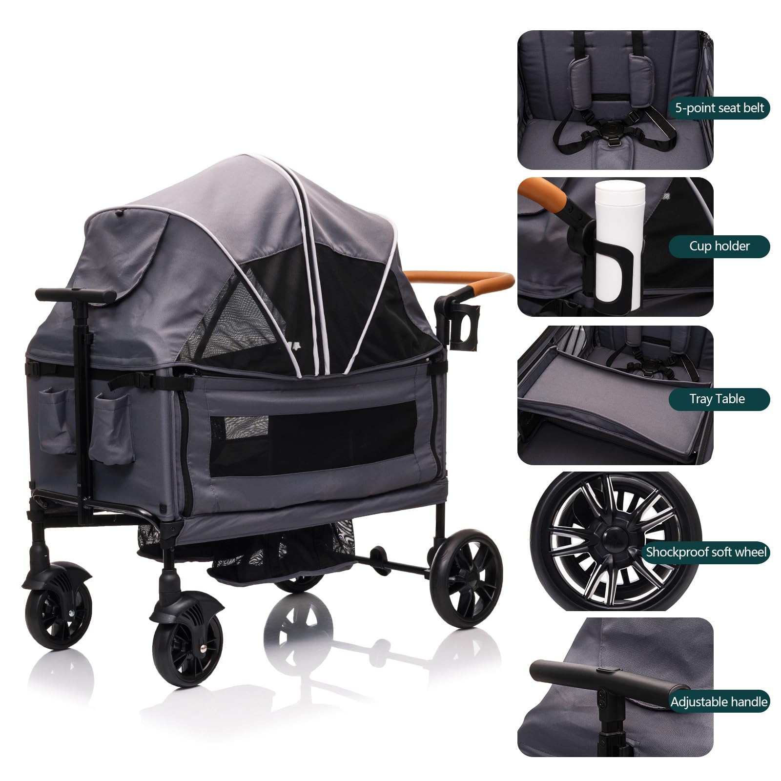 **Double Stroller for 2 Kids - Lightweight Folding Wagon Stroller with Canopy & 5-Point Harness, Adjustable Handle, Tray Table & Cup Holder - Ideal for Travel, Shopping & Outdoor Adventures**
