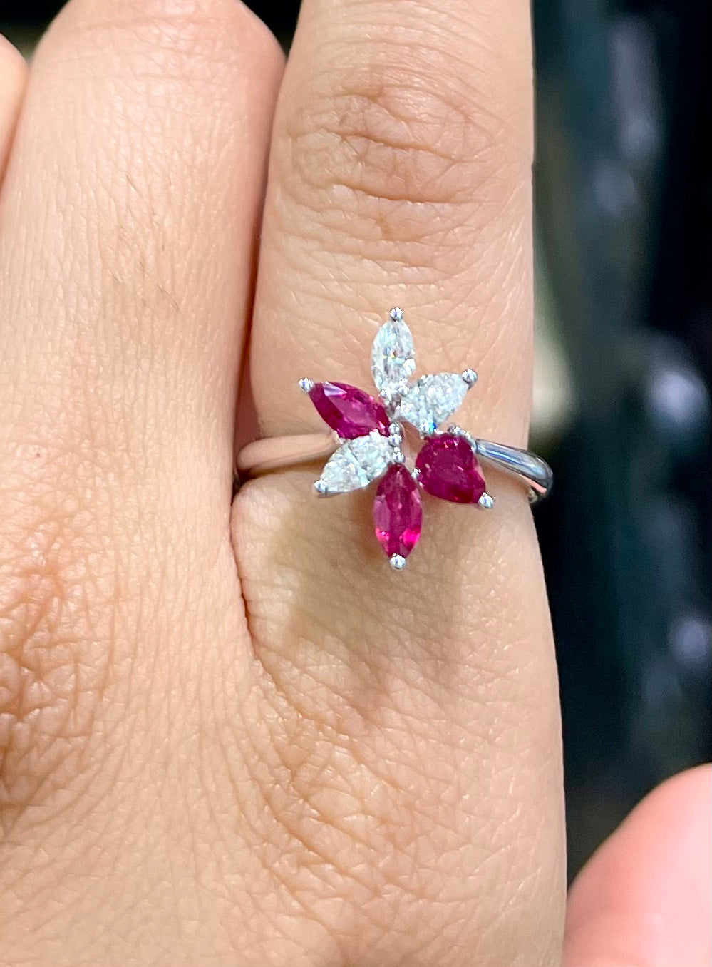 Exquisite Ruby & Diamond Petals Ring for Women - Elegant Floral Jewelry Gift for Anniversary, Valentine's Day & Special Occasions