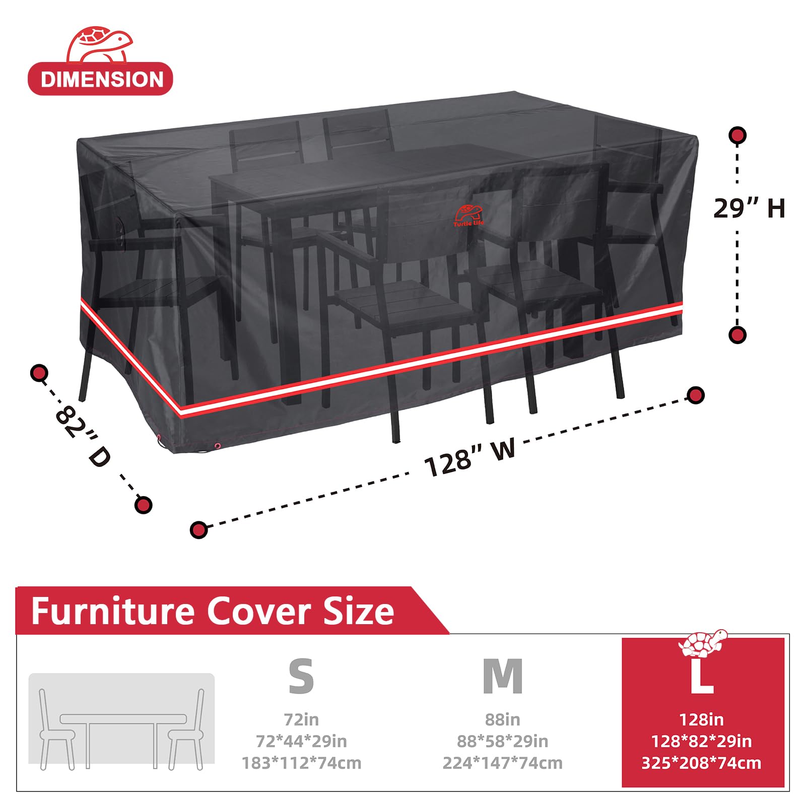 Heavy Duty Waterproof Outdoor Patio Furniture Cover - UV Resistant, Anti-Fading, Fits Rectangular Dining Table & Chairs (128