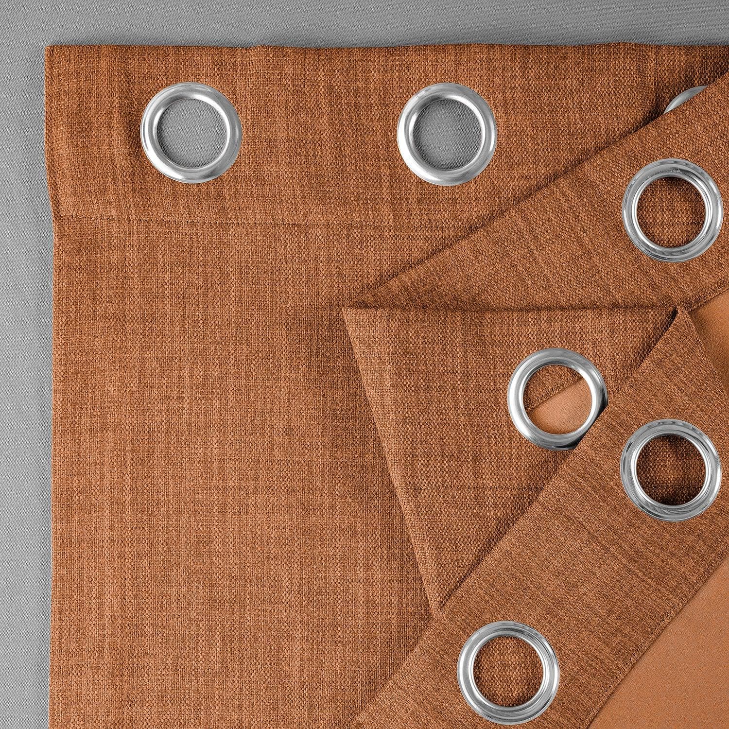 Desert Orange Grommet Textured Faux Linen Blackout Curtains for Bedroom & Living Room - Light Blocking Window Treatment for Better Sleep & Privacy