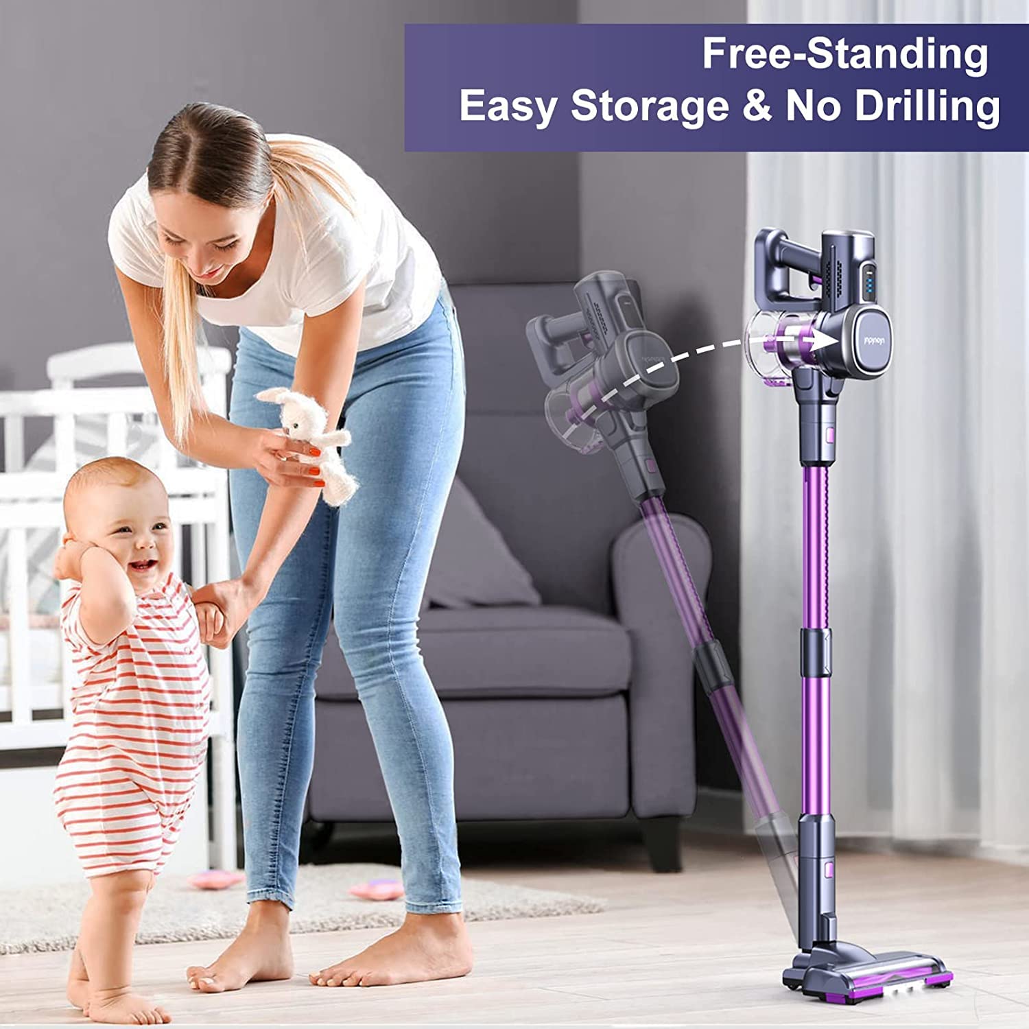 Lubluelu Cordless Vacuum Cleaner - 25000Pa Powerful Suction, 235W Brushless Motor, 50min Runtime, Detachable Battery, Self-Standing | Lightweight Stick Vacuum for Hard Floors, Carpets, Pet Hair | Perfect for Home Cleaning, Car Detailing & Pet Owners