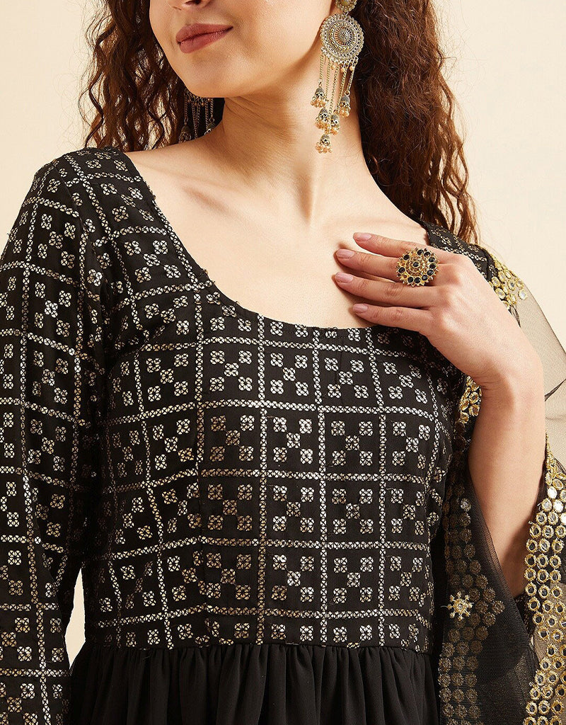 Elegant Black Poly Georgette Suit Sharara for Women - Stylish Party Wear & Wedding Outfit - Perfect for Festive Occasions, Bridal Shower, and Special Events