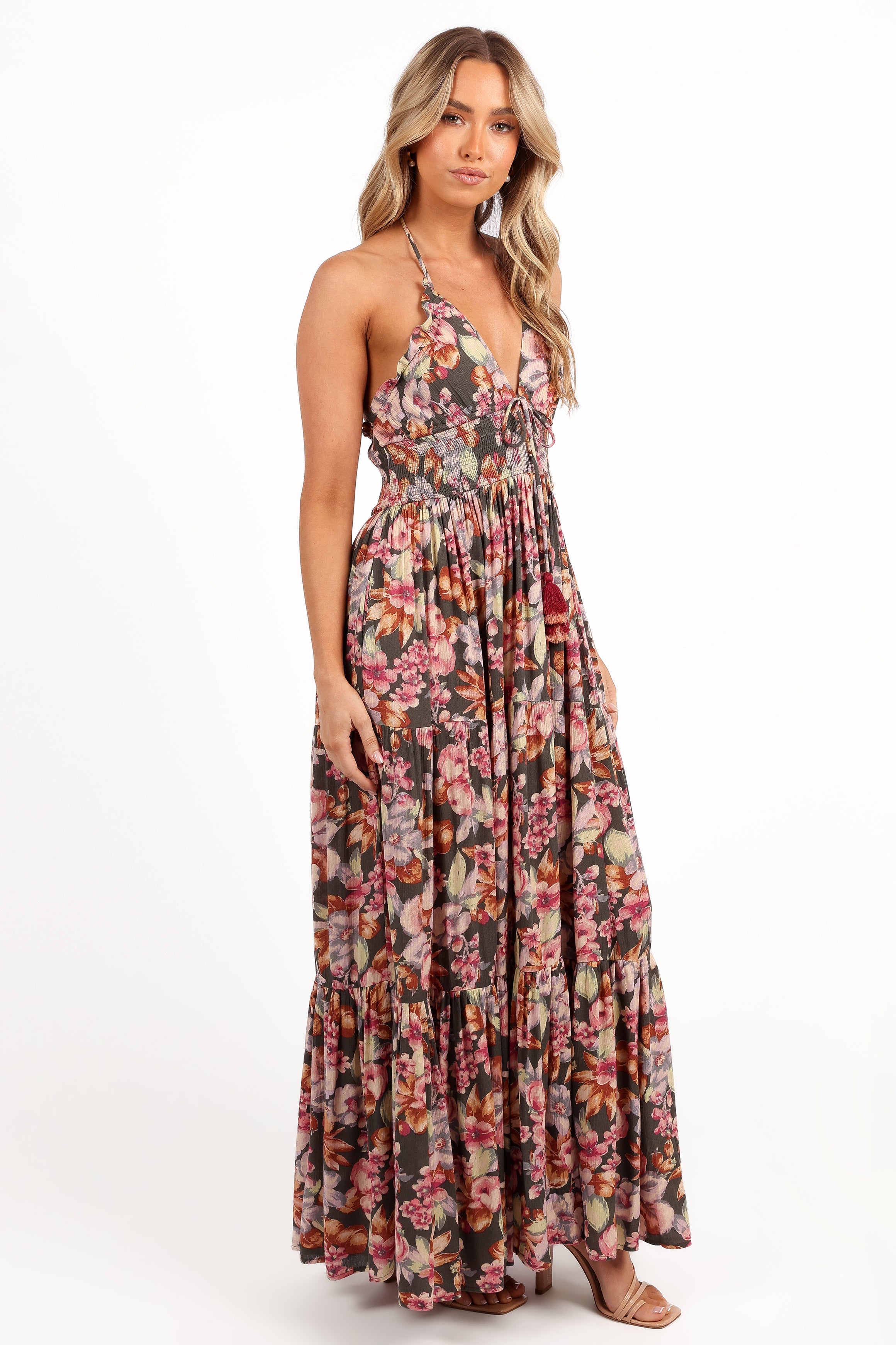 Benson Maxi Dress for Women - Dark Green & Multi Color Floral Print, Summer Boho Beach Dress, Perfect for Vacations, Parties & Casual Outings