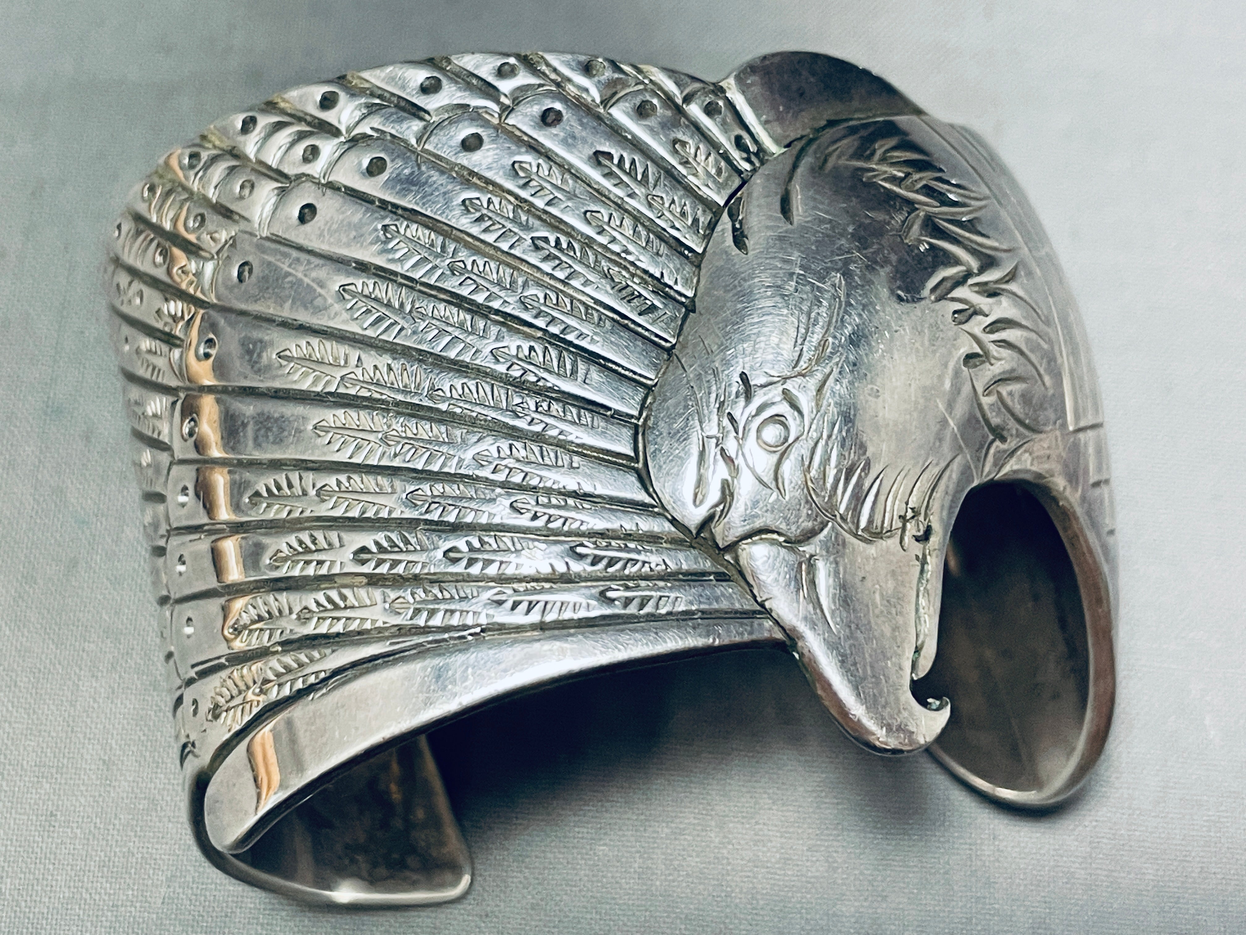 100 Gram Vintage Native American Navajo Hand Carved Eagle Sterling Silver Bracelet - Authentic Southwest Jewelry for Women & Men, Perfect for Boho Fashion, Gift Giving & Special Occasions