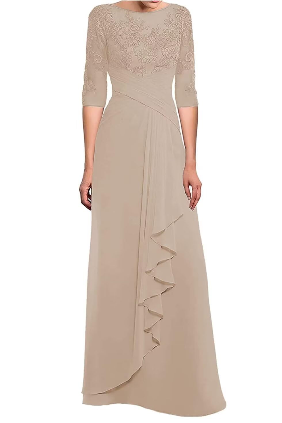 Elegant Mother of The Bride Dresses for Wedding Guest - Women's Chiffon Long Formal Evening Gown with Half Sleeves | Perfect for Weddings, Galas & Special Occasions
