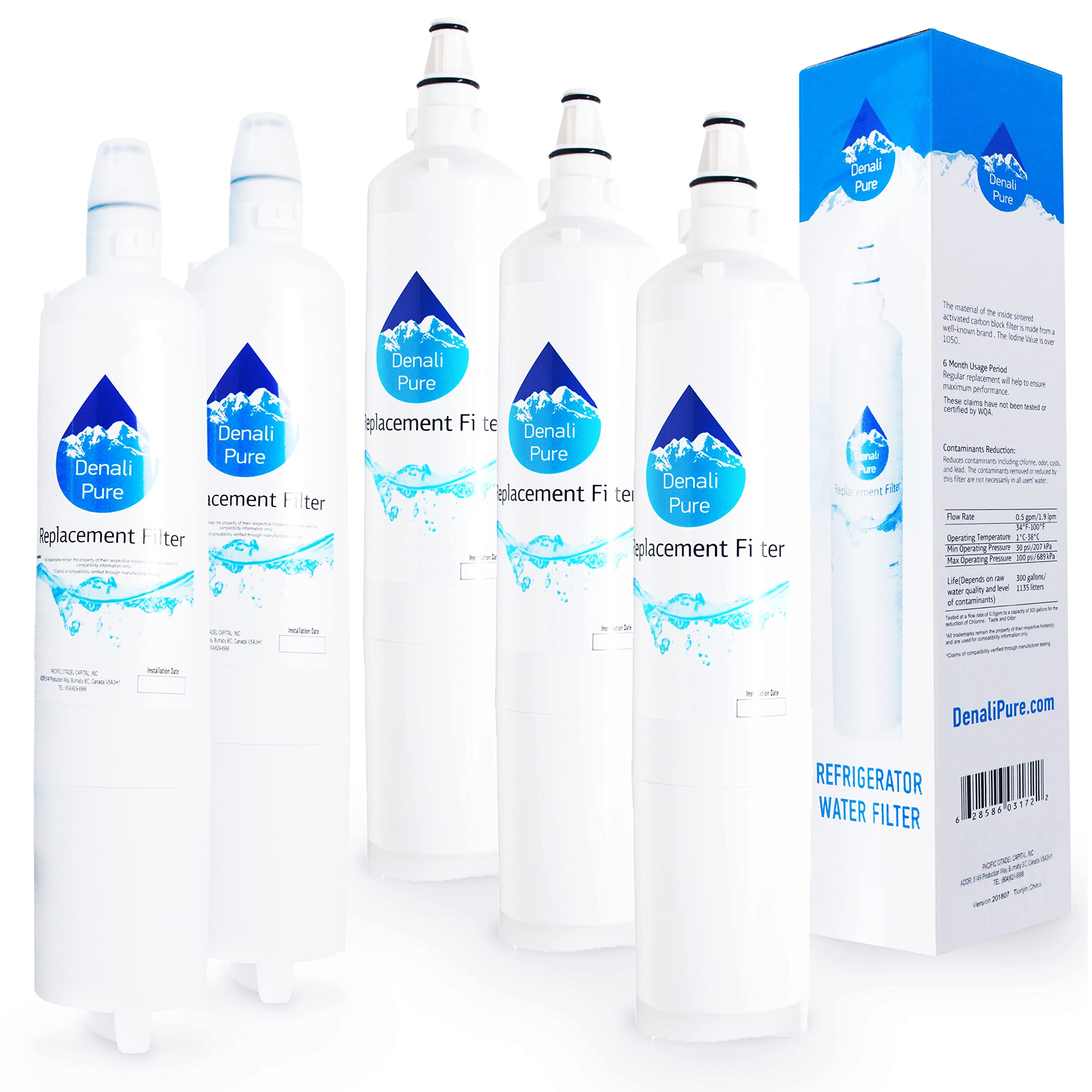 5-Pack Kenmore/Sears 79571012010 Refrigerator Water Filter Replacement - Compatible with 46-9990 Fridge Water Filter Cartridge | Pure Drinking Water for Home & Office Use