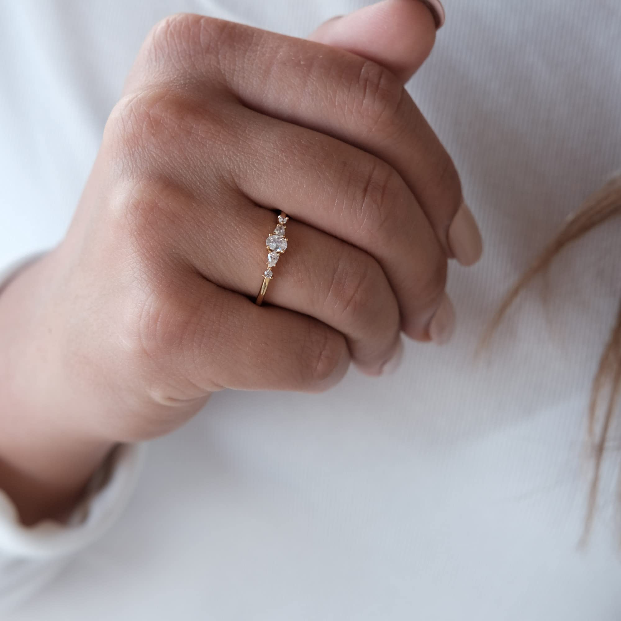 18K Gold Plated Sterling Silver Cluster Ring with Multi CZ Diamonds | Marquise & Round Cut Wedding Band | Delicate Stackable Eternity Ring for Women | Perfect for Bridal, Anniversary & Everyday Elegant Jewelry