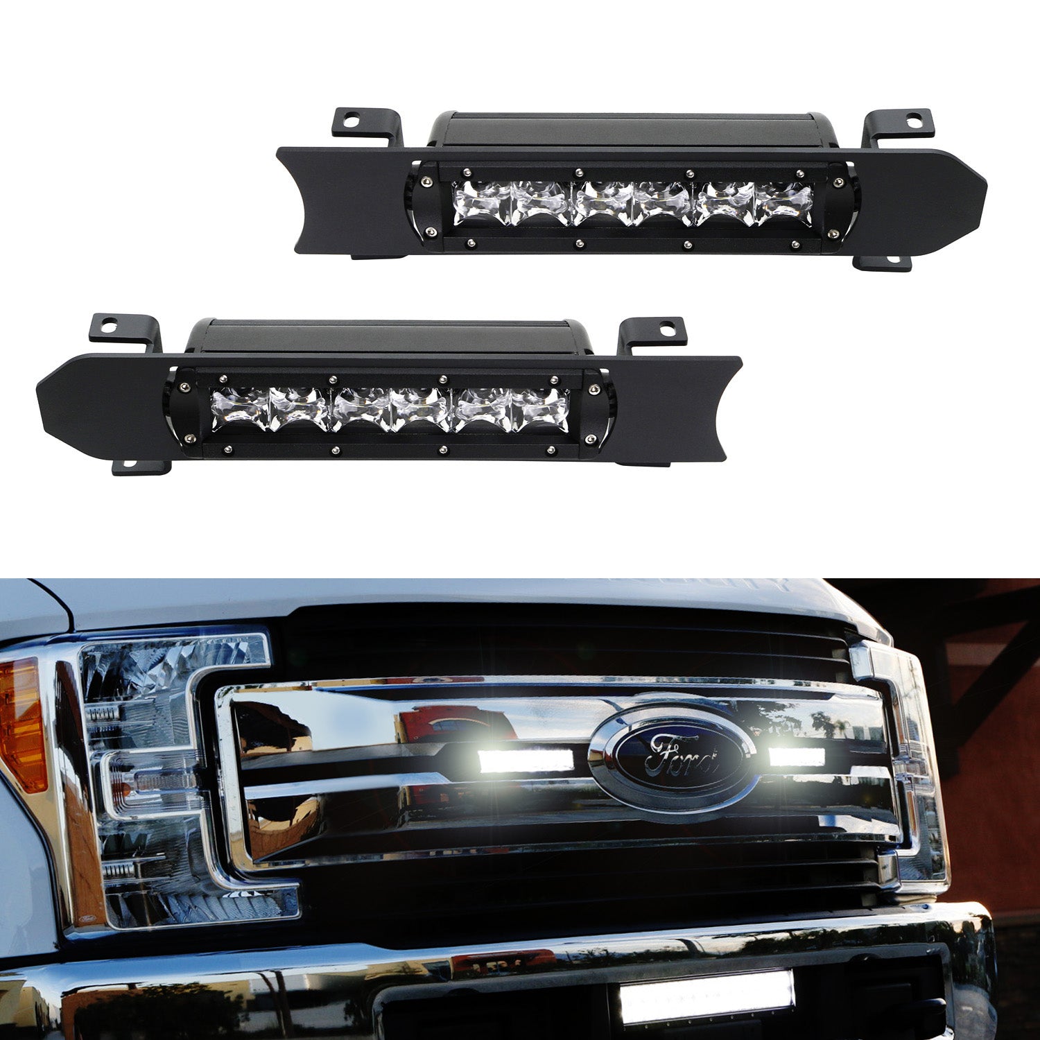 30W CREE LED Light Bars with Front Grille Bracket & Wiring Kit - Compatible with 2017-2019 Ford F250 F350 Super Duty - Off-Road, Truck, Jeep Lighting Upgrade for Night Driving & Adventure