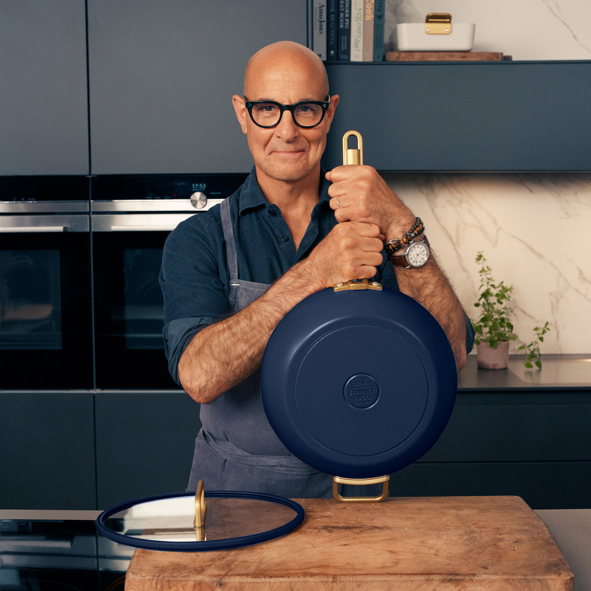 Stanley Tucci™ Ceramic Nonstick 4.5 Quart Saucepan with Lid - Marino Blue Cookware for Healthy Cooking | Perfect for Pasta, Soups & Sauces