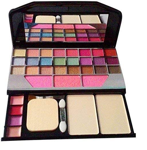 RJGUDDU TYA Fashion 6155 Professional 7-Piece Pink Makeup Brush Set with 36H Long-Lasting Eyeliner, Kajal Pencil & 2 Multicolor Blending Sponges - 12-Pack Makeup Kit for Daily Use, Party & Special Occasions