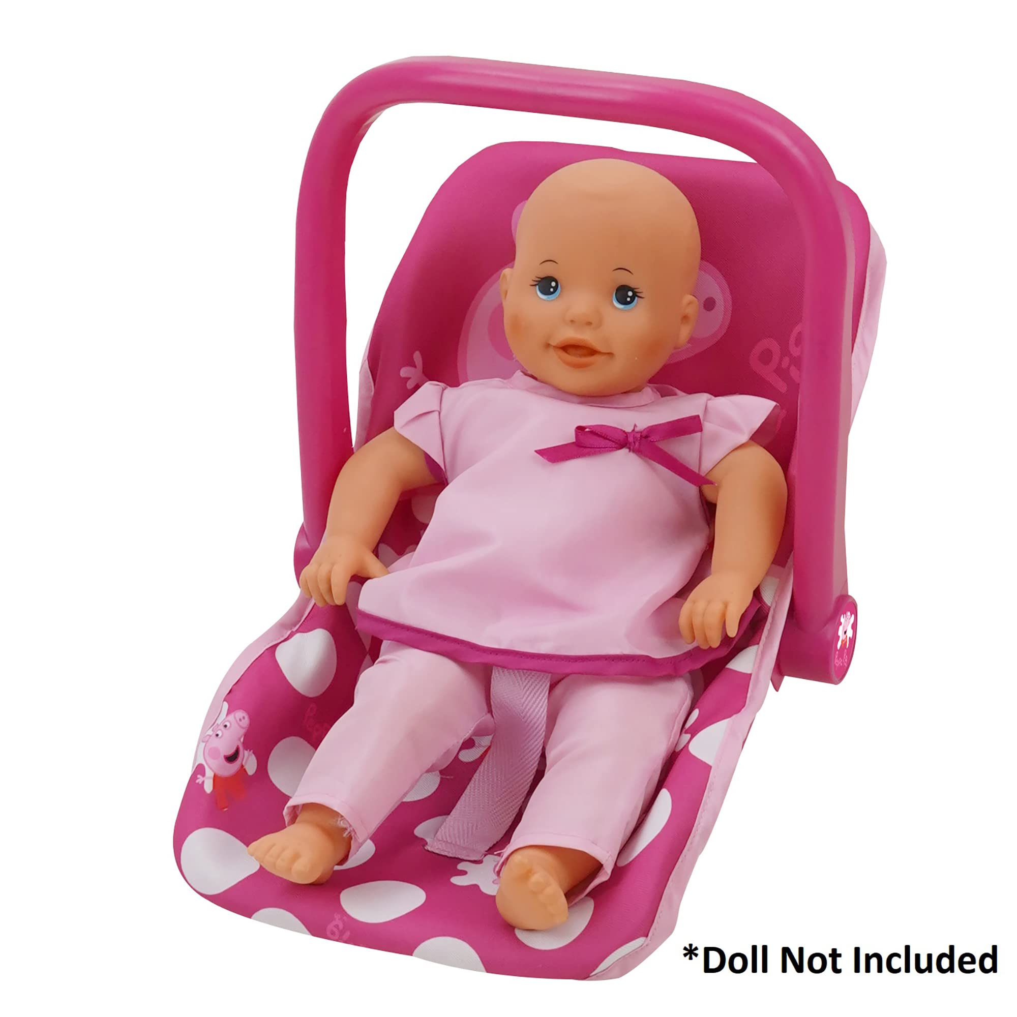 Peppa Pig Baby Doll Car Seat - Pink & White Dots Convertible to Feeding Chair for 18