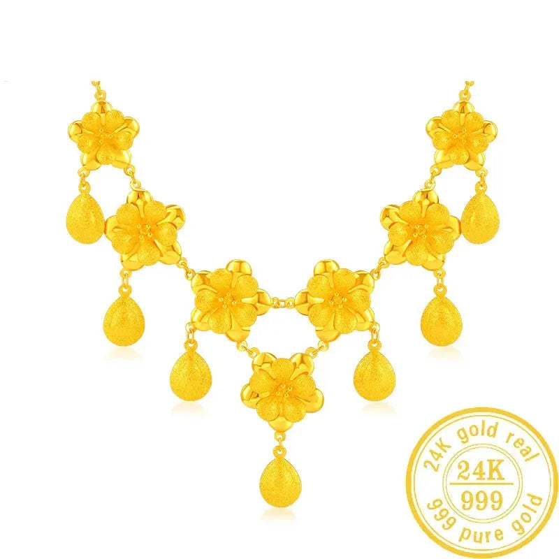 24K Pure Gold Necklace Real AU 999 Solid Gold Chain - Elegant Classic Jewelry for Women, Trendy Party & Wedding Accessories, Luxury Gift for Her 2023