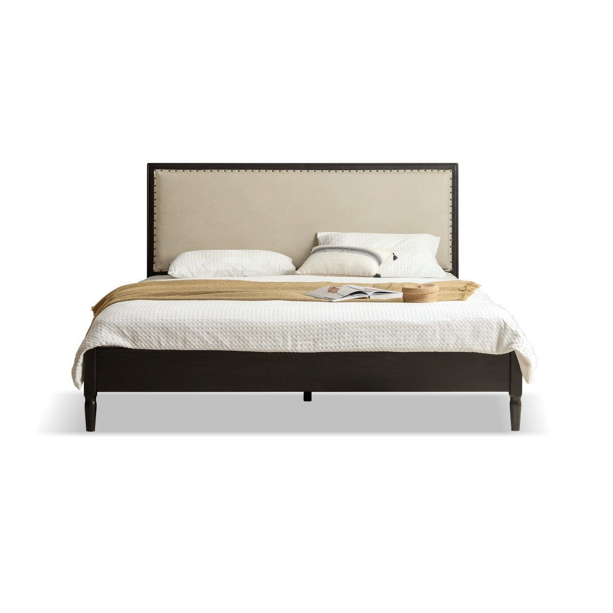 Solid Oak Wood American Soft Back Bed - Durable & Stylish Bed Frame for Bedroom, Guest Room, or Master Suite