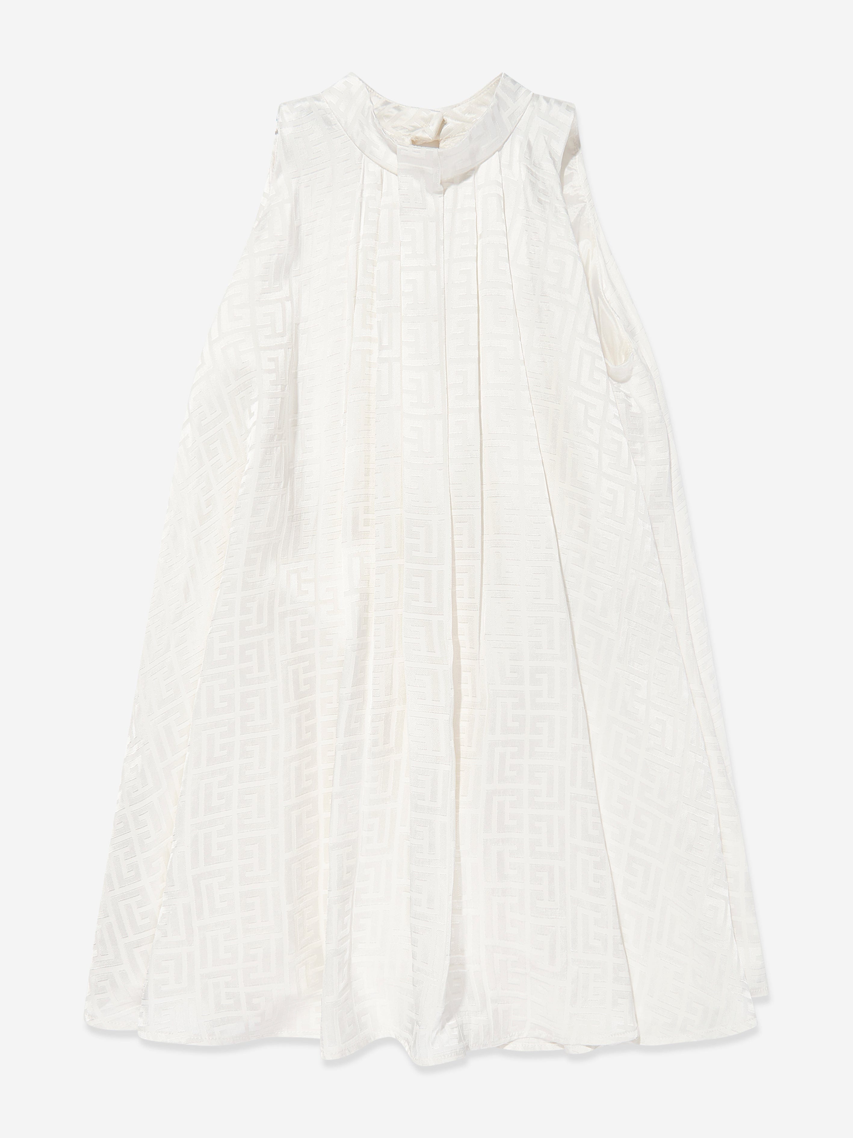 Balmain Girls Ivory Monogram Sleeveless Dress - Perfect for Special Occasions, Parties & Summer Weddings