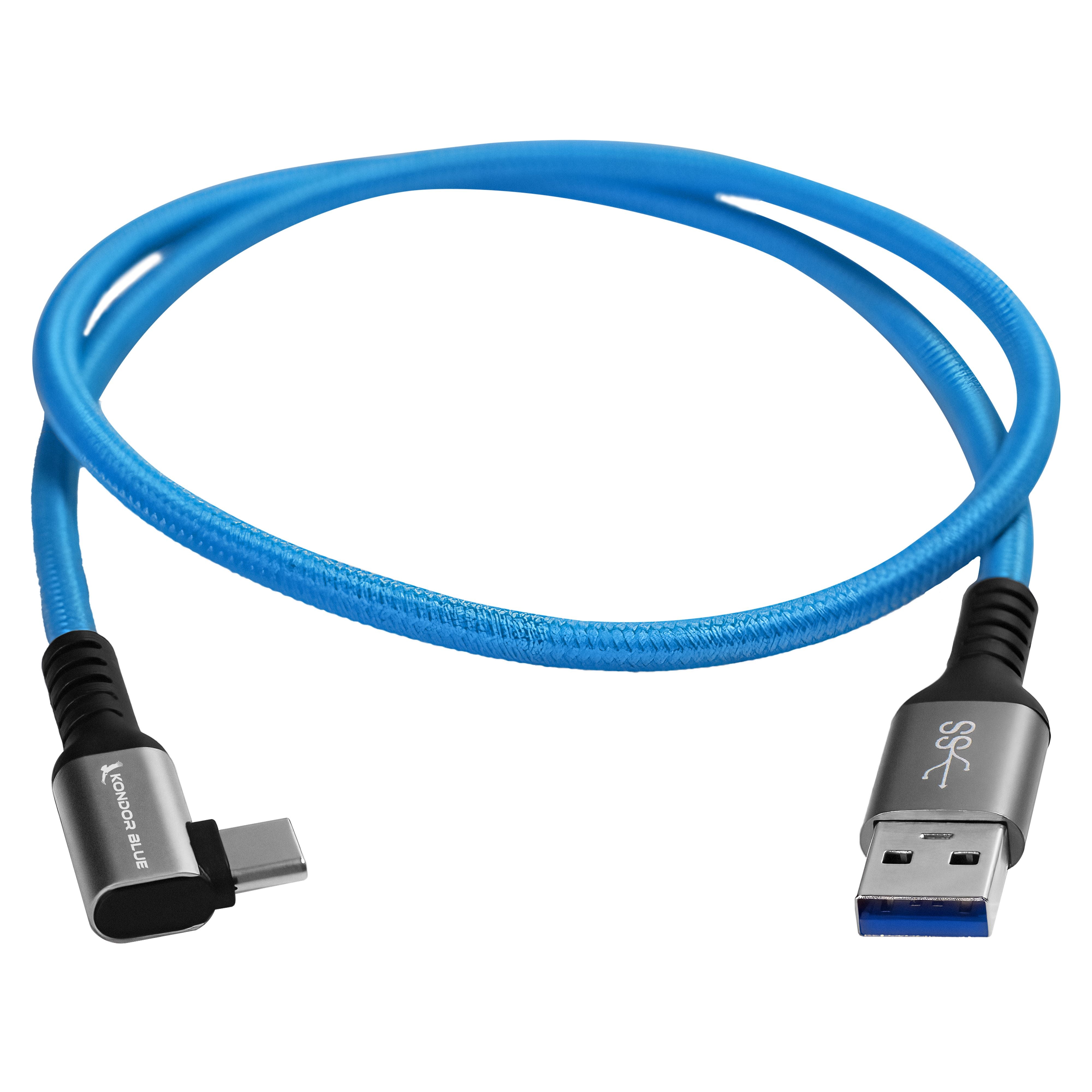 Kondor Blue USB A to USB C Right Angle Cable - High Speed 5G Data & 60W Fast Charging (3A, 2 Feet) - Perfect for Smartphones, Tablets & Laptops