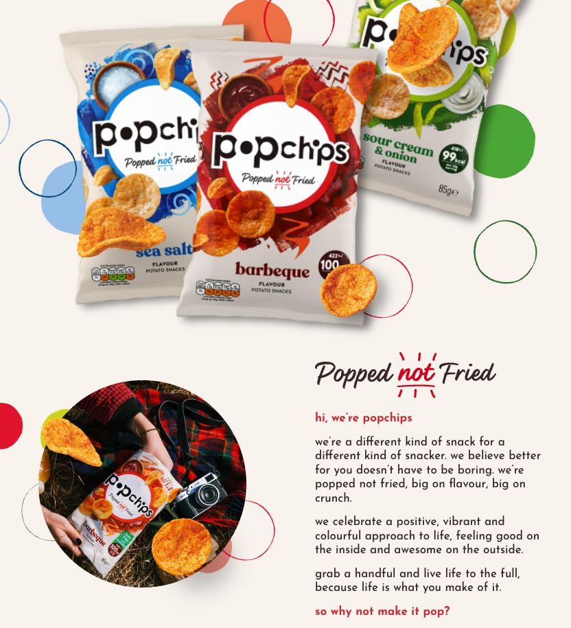 Popchips Sour Cream & Onion Popped Potato Chips - 23g Bags (24 Pack) | Healthy Snacks for Parties, Lunch Boxes & On-the-Go