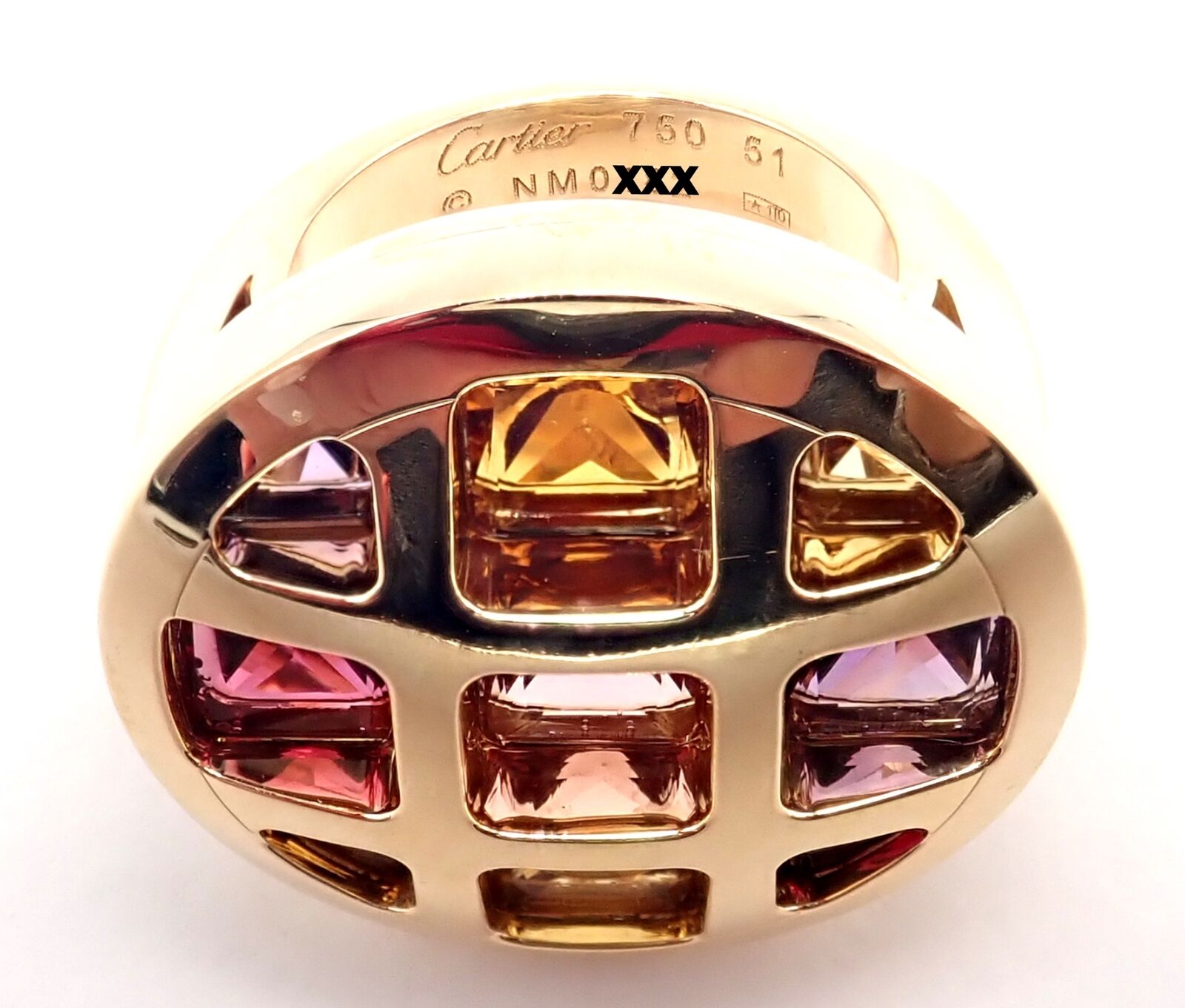 Authentic Cartier Pasha 18k Yellow Gold Ring with Amethyst, Citrine, Garnet & Tourmaline Gemstones | Luxury Jewelry for Women, Gift for Anniversary, Wedding & Special Occasions