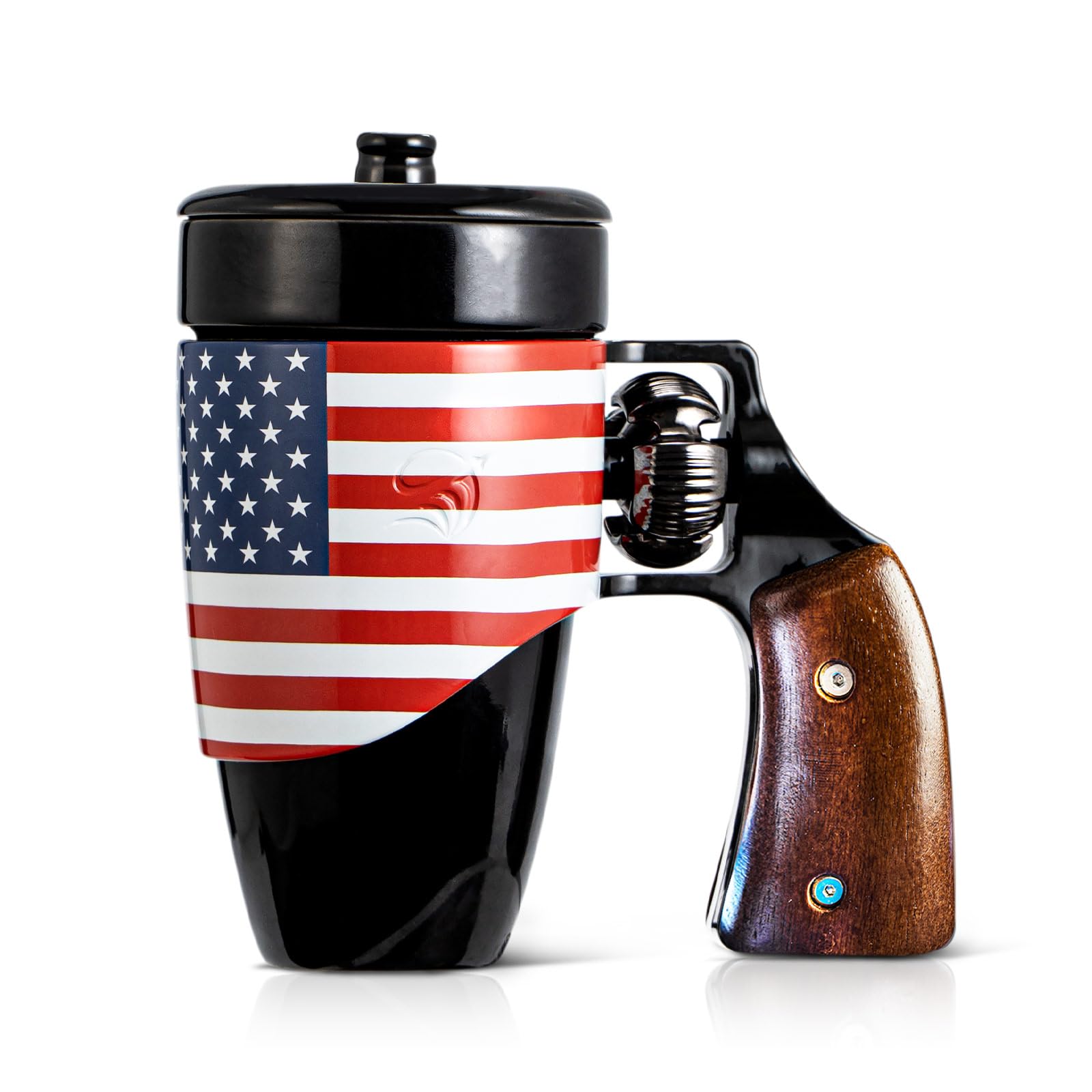 **Funny Gun Coffee Mug for Men - 16 oz Ceramic Novelty Revolver Cup, Cool Unique Black Flag Design - Perfect Birthday Gift for Dad, Father's Day Present - Great for Office, Home & Gifting**