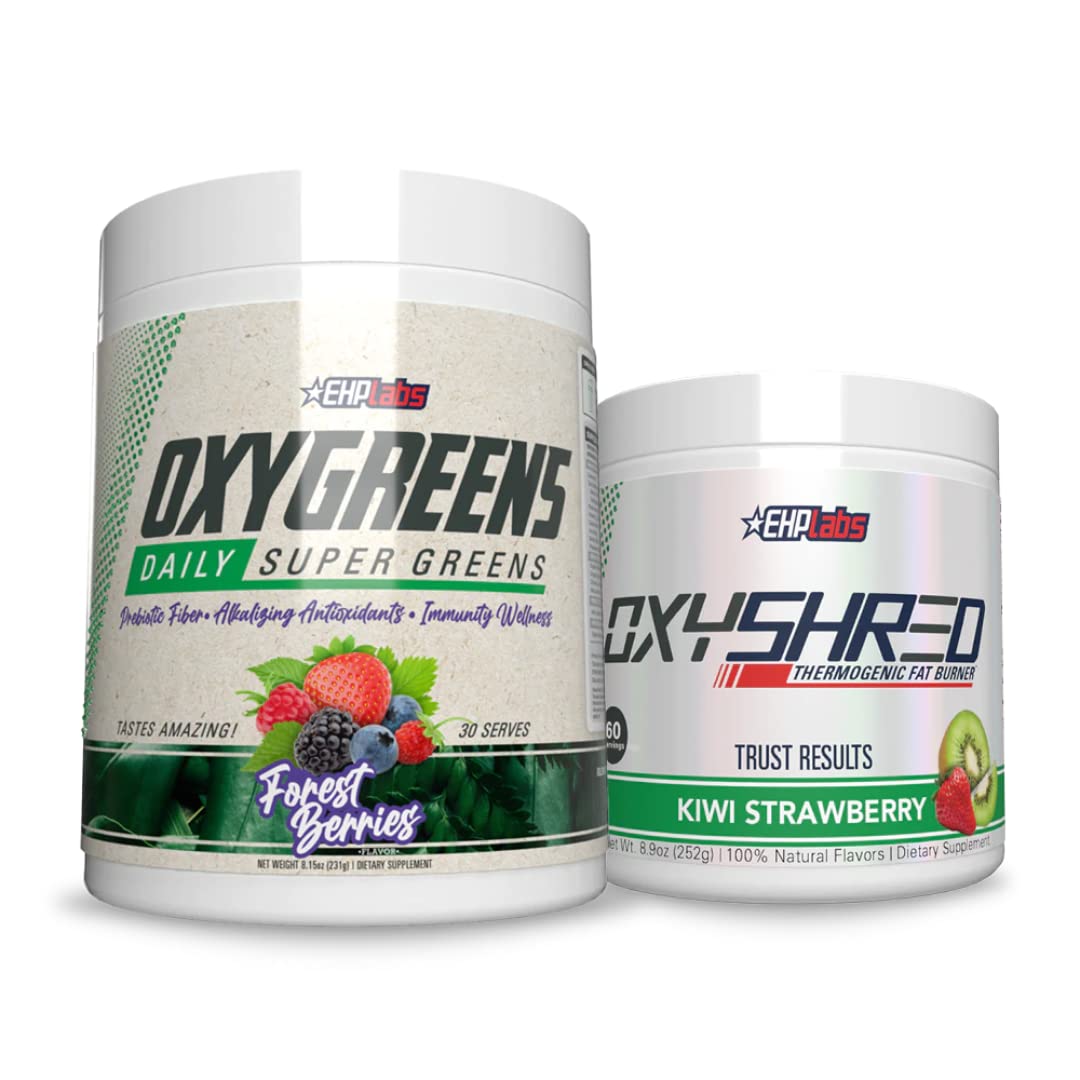 EHP Labs OxyShred + OxyGreens Bundle - Thermogenic Fat Burner & Pre Workout Powder with Clinically Proven Ingredients | Super Greens Powder with Spirulina & Antioxidants | Energy Boost for Gym, Weight Loss & Daily Detox