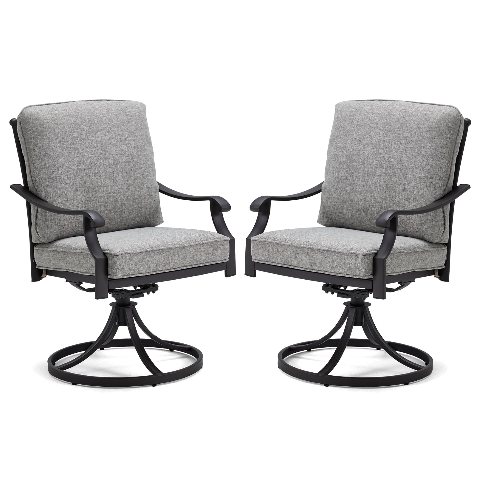 EROMMY 2-Piece Patio Swivel Chair Set - Heavy Duty Outdoor Dining Chairs with Thickened Cushions, Metal Rocking Chairs for Garden, Lawn, Porch & Backyard - Grey - Perfect for Outdoor Relaxation & Entertaining