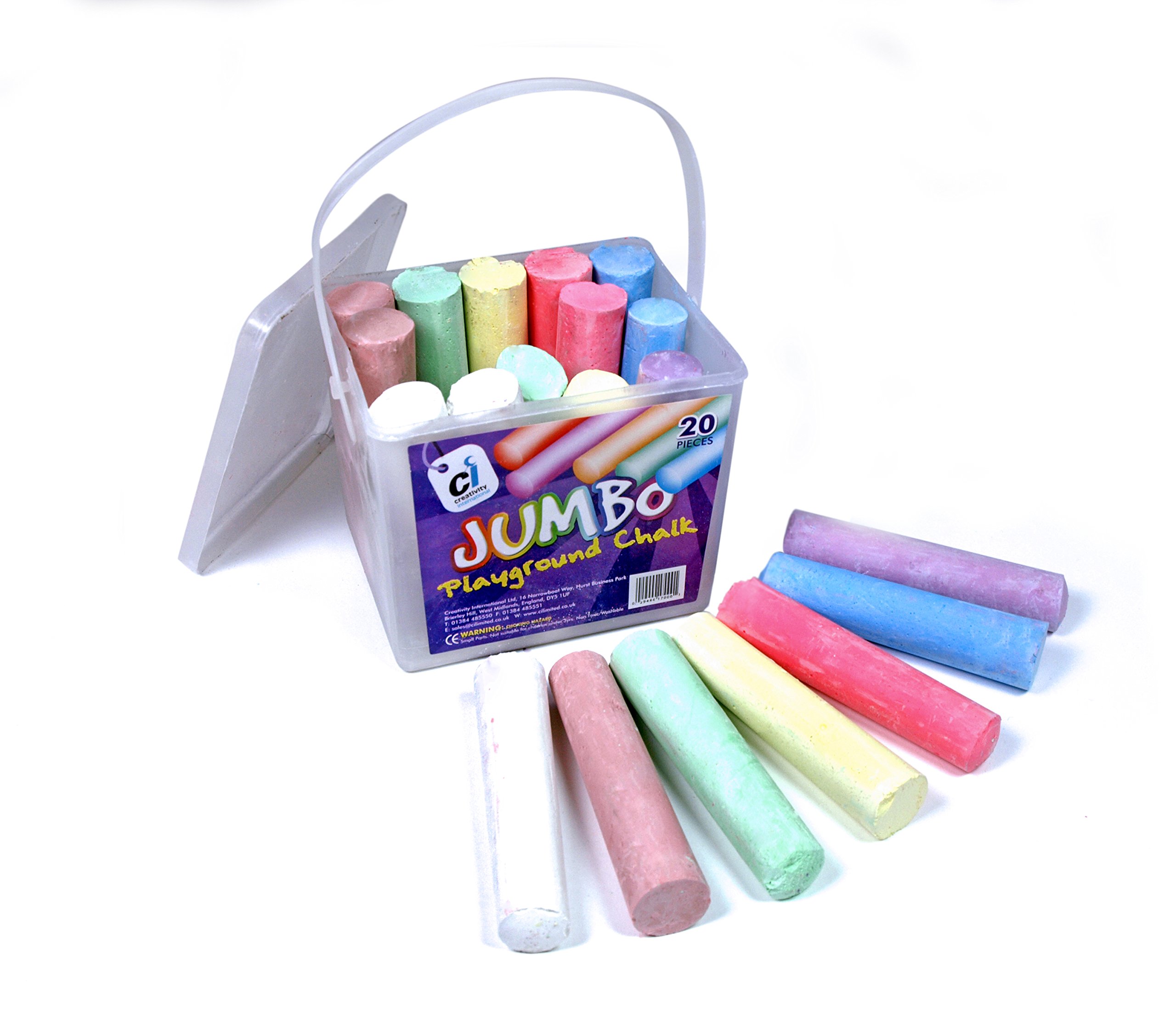 CI CS 1700 Jumbo Colorful Playground Chalk Set - 20-Piece Non-Toxic Sidewalk Chalk in Reusable Plastic Container with Handle for Kids Outdoor Art & School Activities