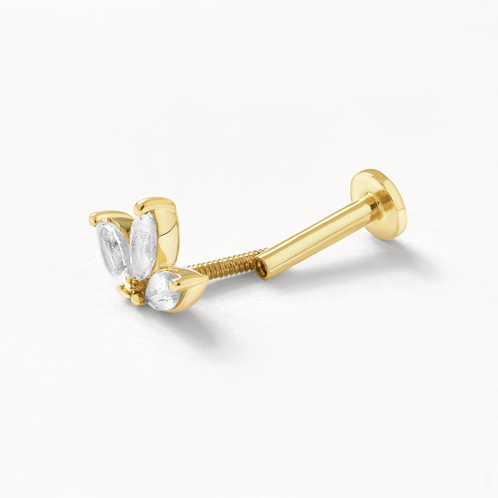 10k Gold White Sapphire Triple Marquise Helix Single Stud Earrings for Women - Perfect for Weddings, Parties & Everyday Elegance