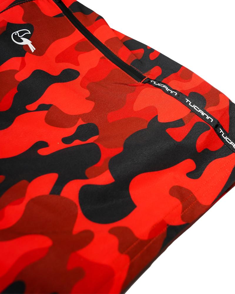 Men's Red Camo Swim Shorts - Quick Dry Beach Board Shorts for Swimming, Surfing & Summer Vacations