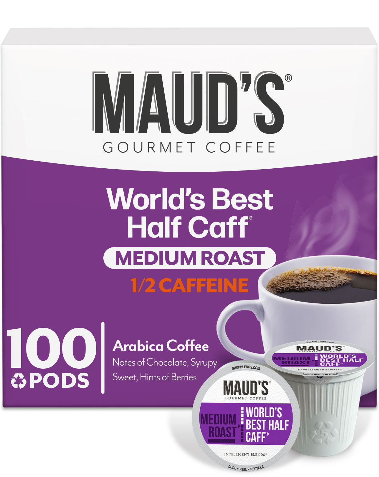 Maud's Half Caff Medium Roast Coffee Pods - Compatible with Keurig 2.0 K-Cup Brewers - Perfect for Home & Office Use