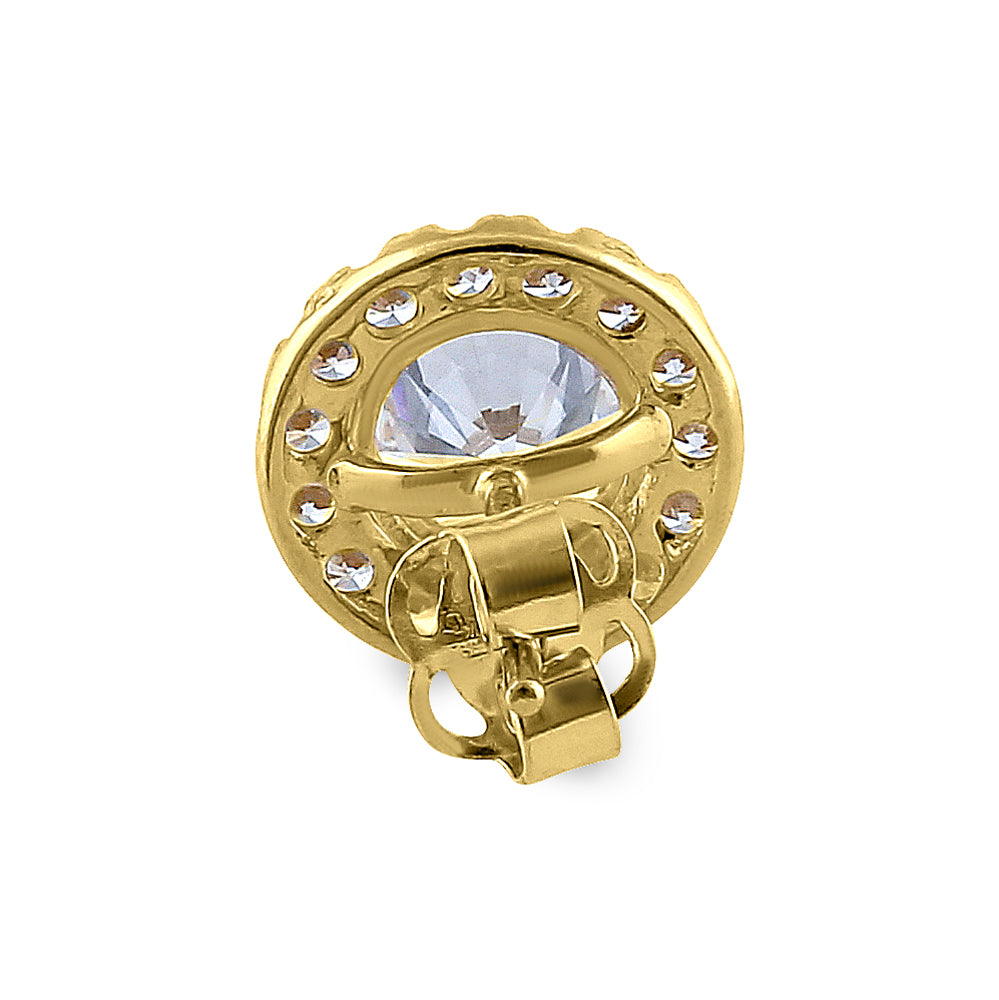 14K Yellow Gold Halo Round Cubic Zirconia Stud Earrings for Women - Elegant & Hypoallergenic Jewelry for Weddings, Parties & Everyday Wear