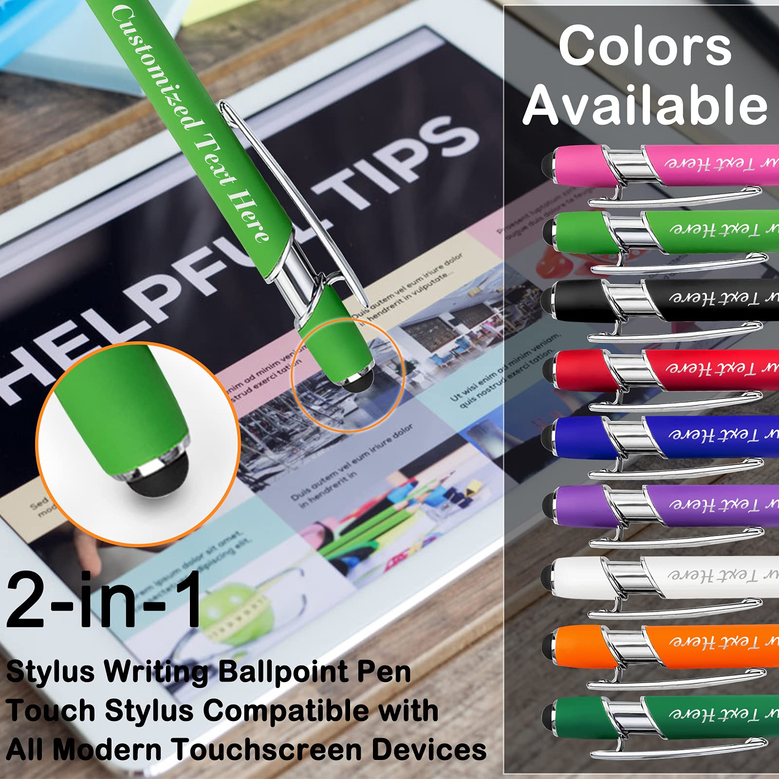 Custom Engraved Pens with Name - 0.5mm Stylus Tip Ballpoint Pen - Soft Touch Writing - Personalized Office & School Supplies - Bulk 100PCS Light Green - Ideal for Business Gifts, Corporate Promotions, Students & Professionals