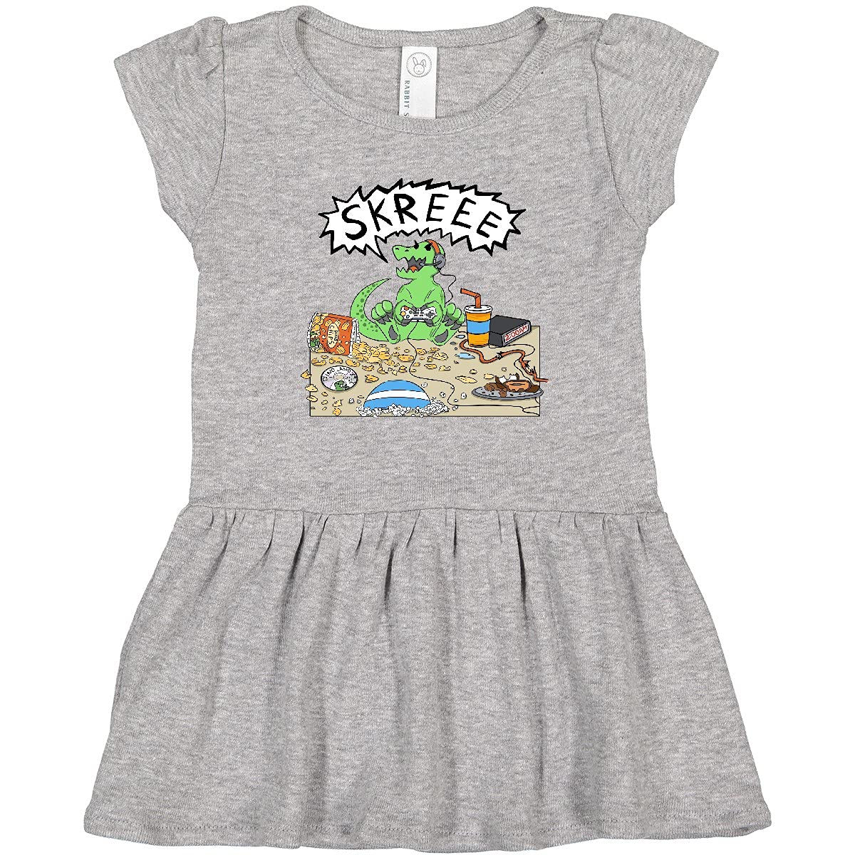 Inktastic Gaming Dinosaur Toddler Dress - Cute Dino Print T-Shirt Dress for Baby Girls & Boys - Perfect for Casual Wear, Birthday Parties & Playdates
