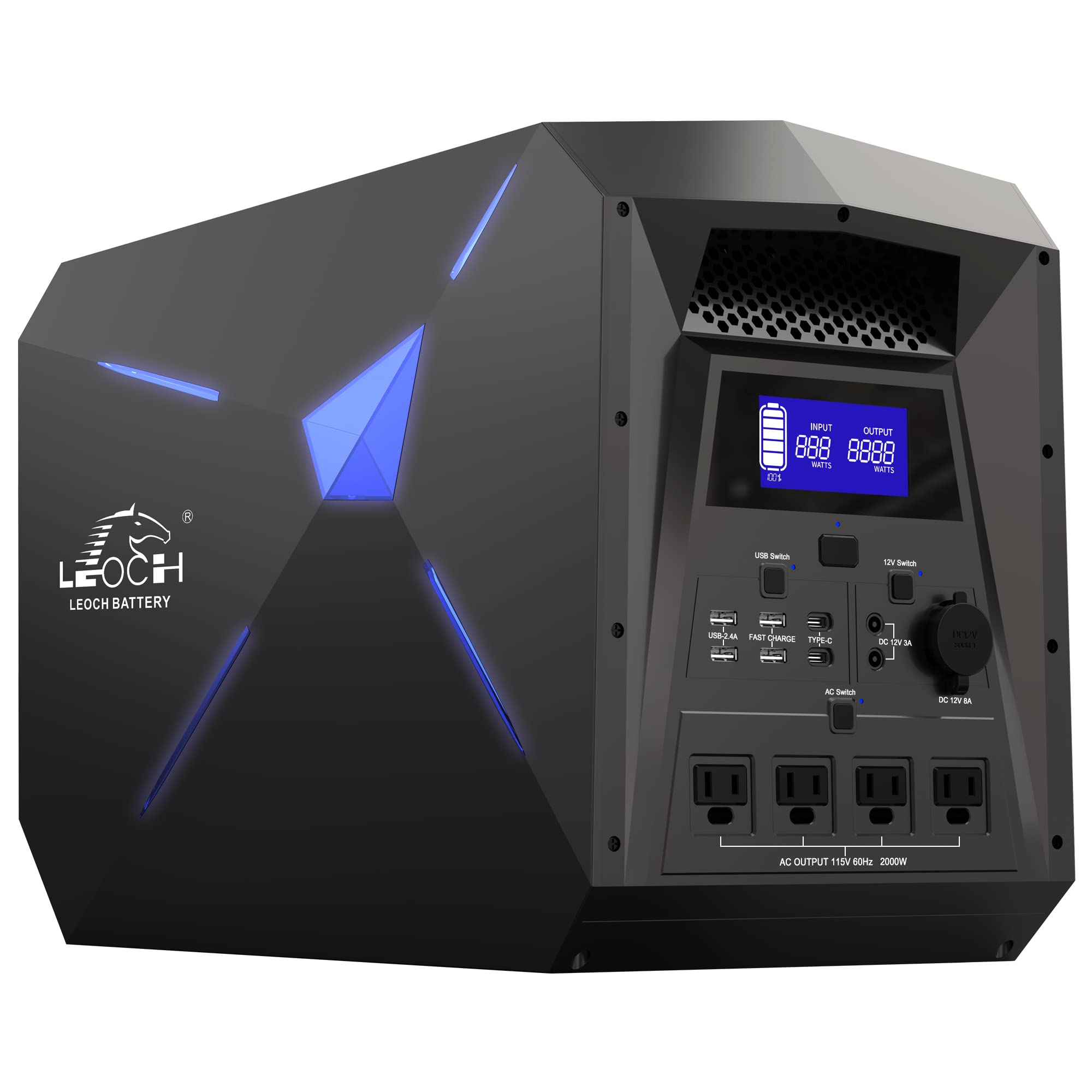 LEOCH 2000W Portable Power Station with 2048Wh LiFePO4 Battery, 4x120V AC Outlets (4000W Peak) - Solar Generator for Camping, RV, Van Life & Home Emergency Backup Power - Perfect for Outdoor Adventures & Power Outages