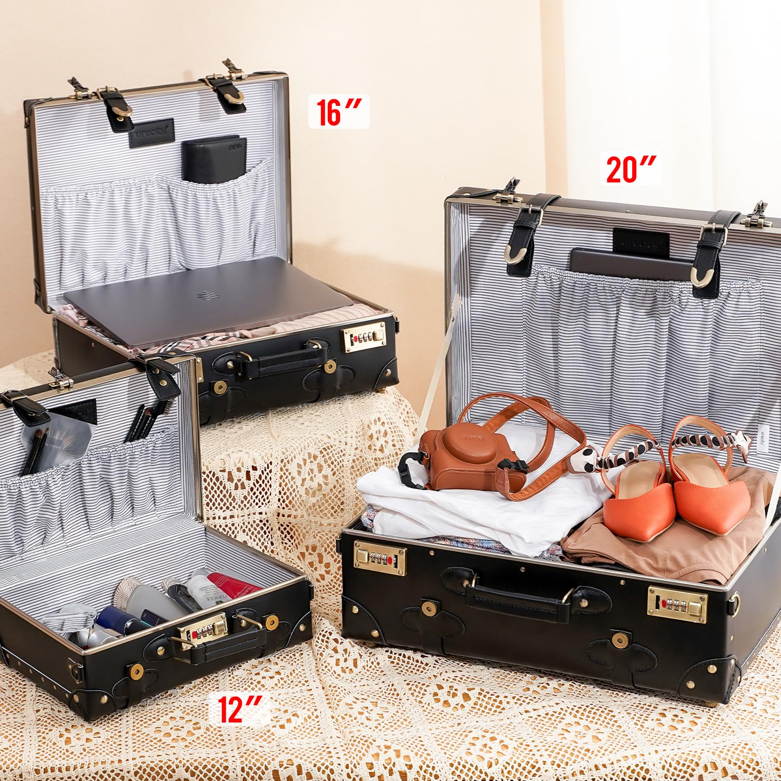 Vintage Leather Carry-On Suitcase - Cute Mini Overnight Trunk with Adjustable Shoulder Strap | Perfect for Weekend Getaways, Business Trips & Airplane Travel