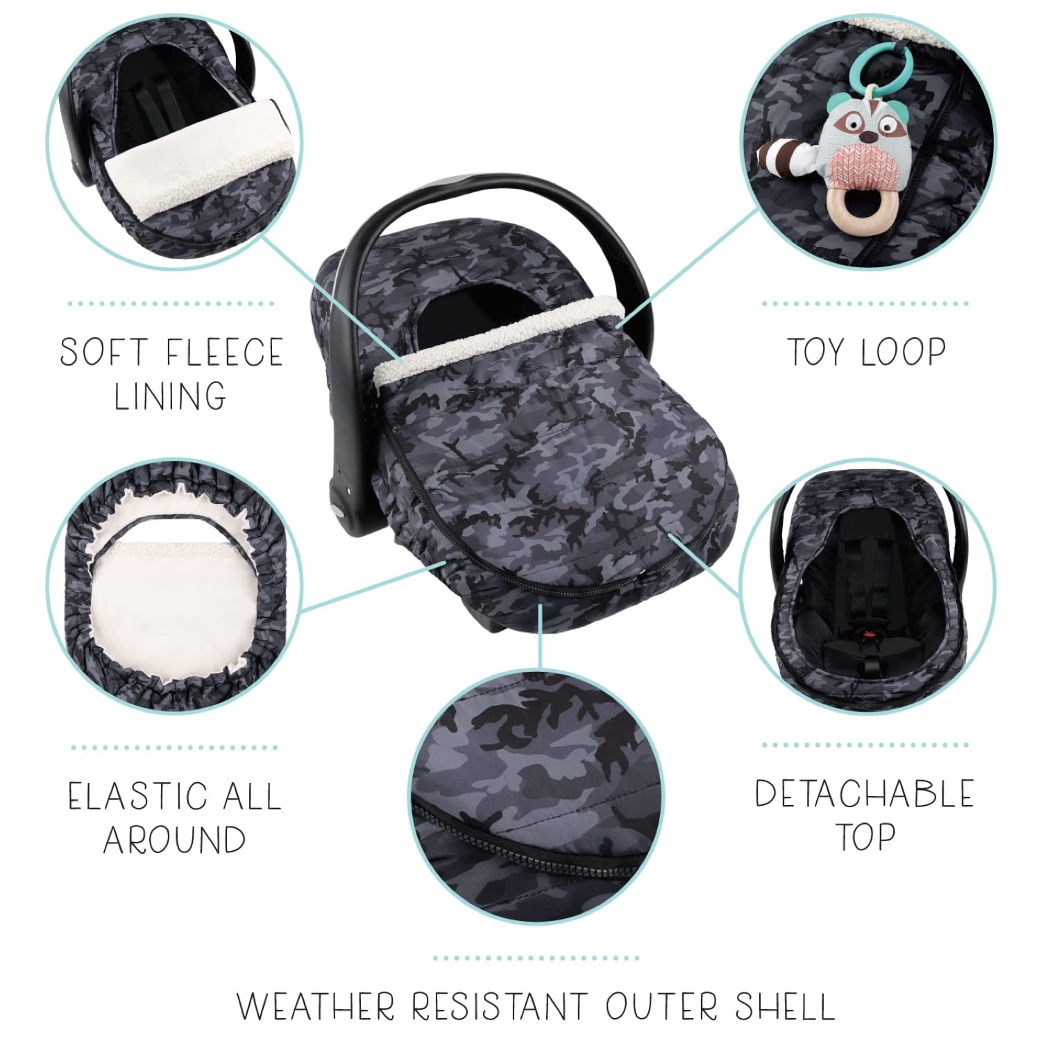 Peanutshell Baby Car Seat Cover - Waterproof & Weather-Resistant Infant Car Seat Protector for Boys & Girls, Easy to Clean, Black Camo Design - Perfect for Winter Travel & Daily Commutes