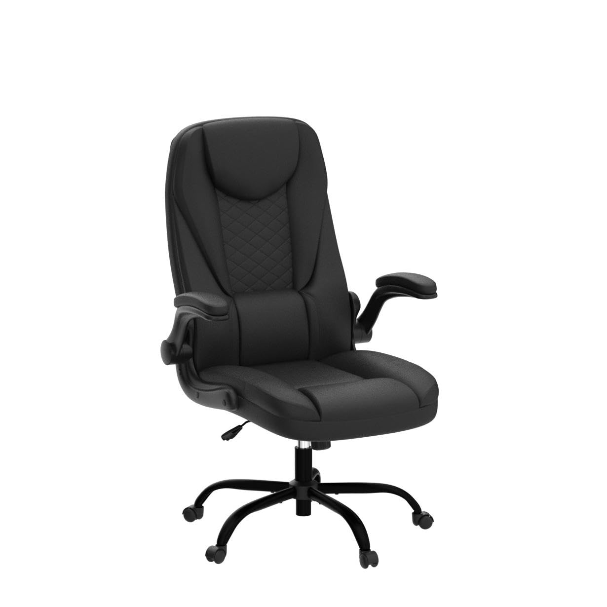 Premium Ergonomic Executive Office Chair - Big & Tall Leather Desk Chair with Adjustable Flip-Up Arms, High Back & Lumbar Support - Comfortable Computer Chair for Home Office, Gaming & Workspace (Black)
