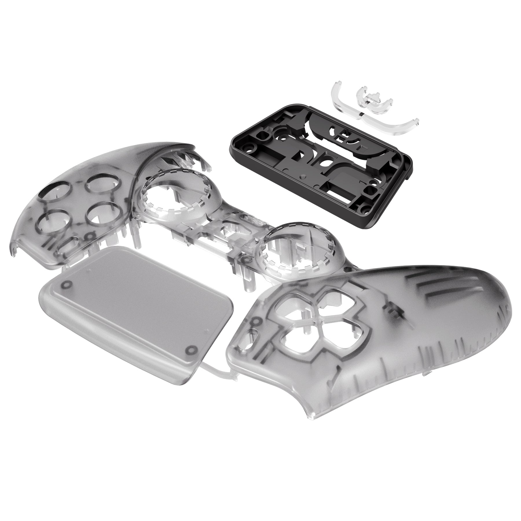 eXtremeRate Clear Black Replacement Front Housing Shell with Touchpad for PS5 Controller BDM-010/020/030/040/050 - DIY Customization & Gaming Upgrade Accessories for Enhanced Gameplay Experience
