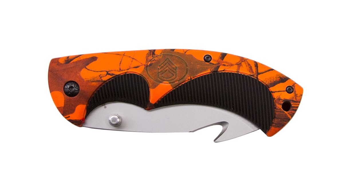 Sarge Knives HI-VIS Fever Folding Gut Hook Knife - High Visibility Hunting & Outdoor Survival Tool for Camping, Fishing & Emergency Situations