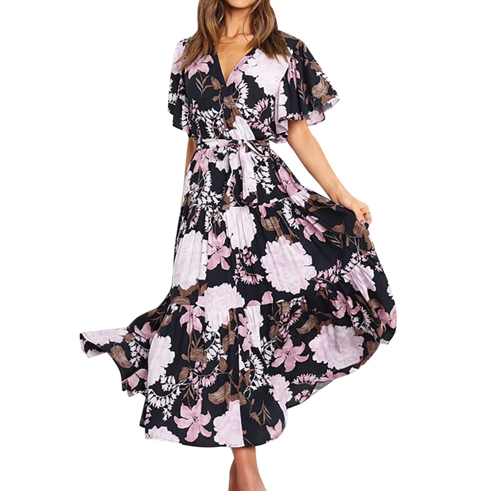 Women's Flowy Pleated Ruched Swim Dress - Loose Fit Maxi Beach Bathing Suit for Swimming, Vacation & Evening Wear | Elegant Cover-Up for Pool, Resort & Summer Parties
