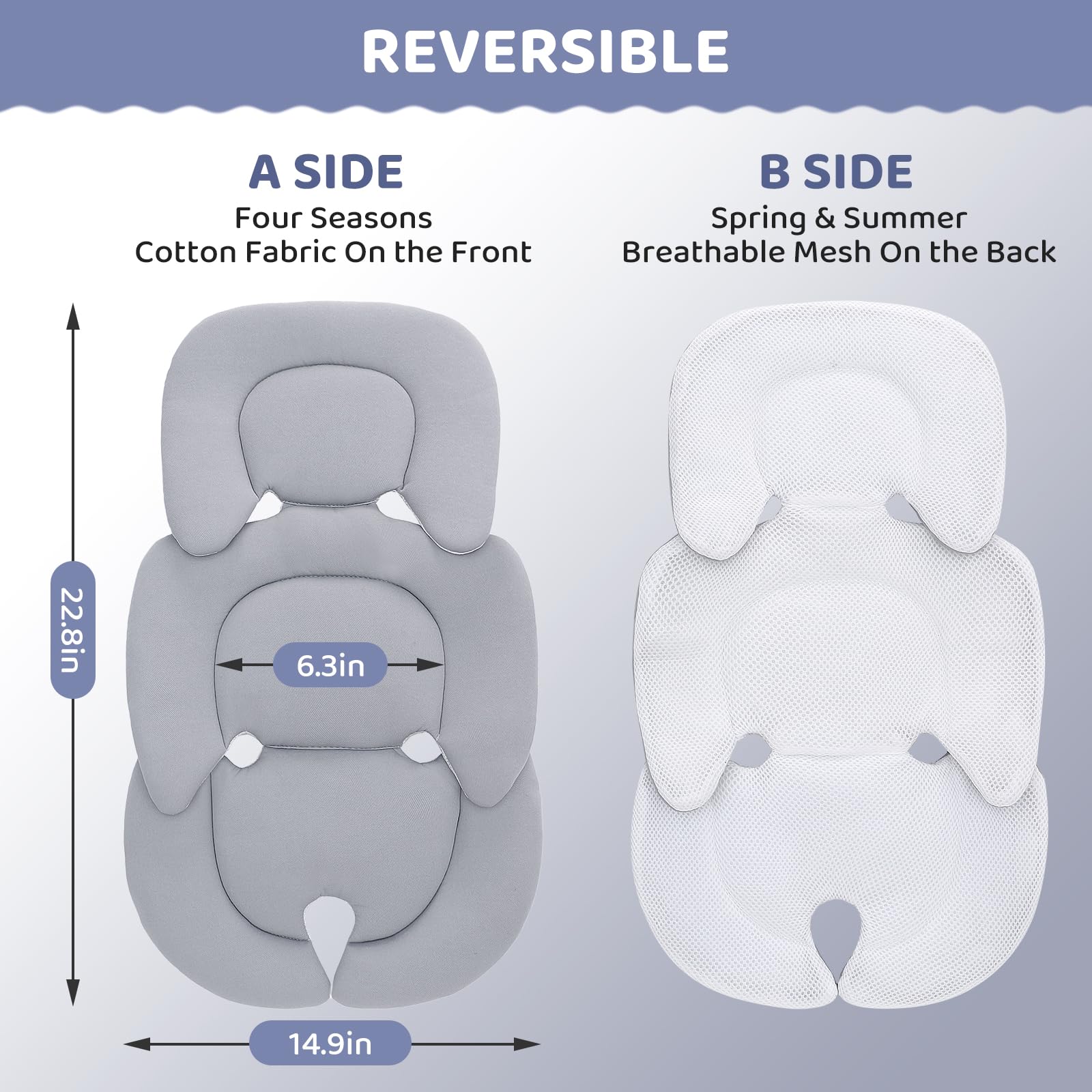**Universal Infant Car Seat Insert & Baby Stroller Cushion for Newborns – Reversible, Breathable & Soft Safety Seat Mat (Gray) – Perfect for Car Seats, Strollers & Shopping Baskets**