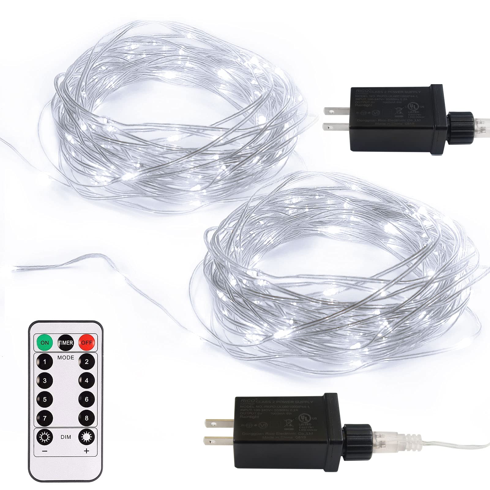 2 Pack 33Ft 100 LED Fairy String Lights Plug in - 8 Modes Timer Dimmable IP68 Waterproof Micro Starry Twinkle Lights for Outdoor, Bedroom, Garden, Christmas, Party & Home Decor (Cool White) - Perfect for Romantic Nights, Holiday Lighting & Backyard Ambiance